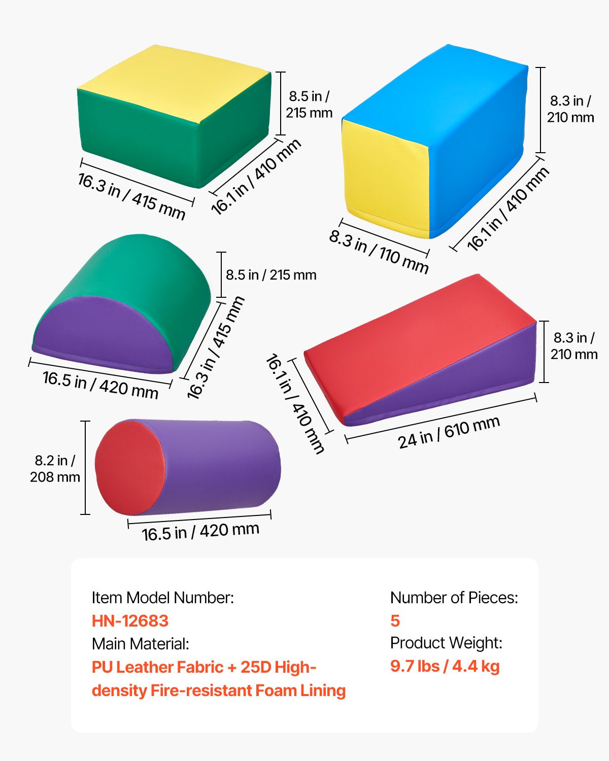 Climbing Toys, 5-Piece Set, Foam Climbing Toys for Toddlers 6 Months to 3 Years Old, PU Leather Climbing Blocks, Indoor Climb and Crawl Activity Playset for Crawling & Sliding, Easy to Clean