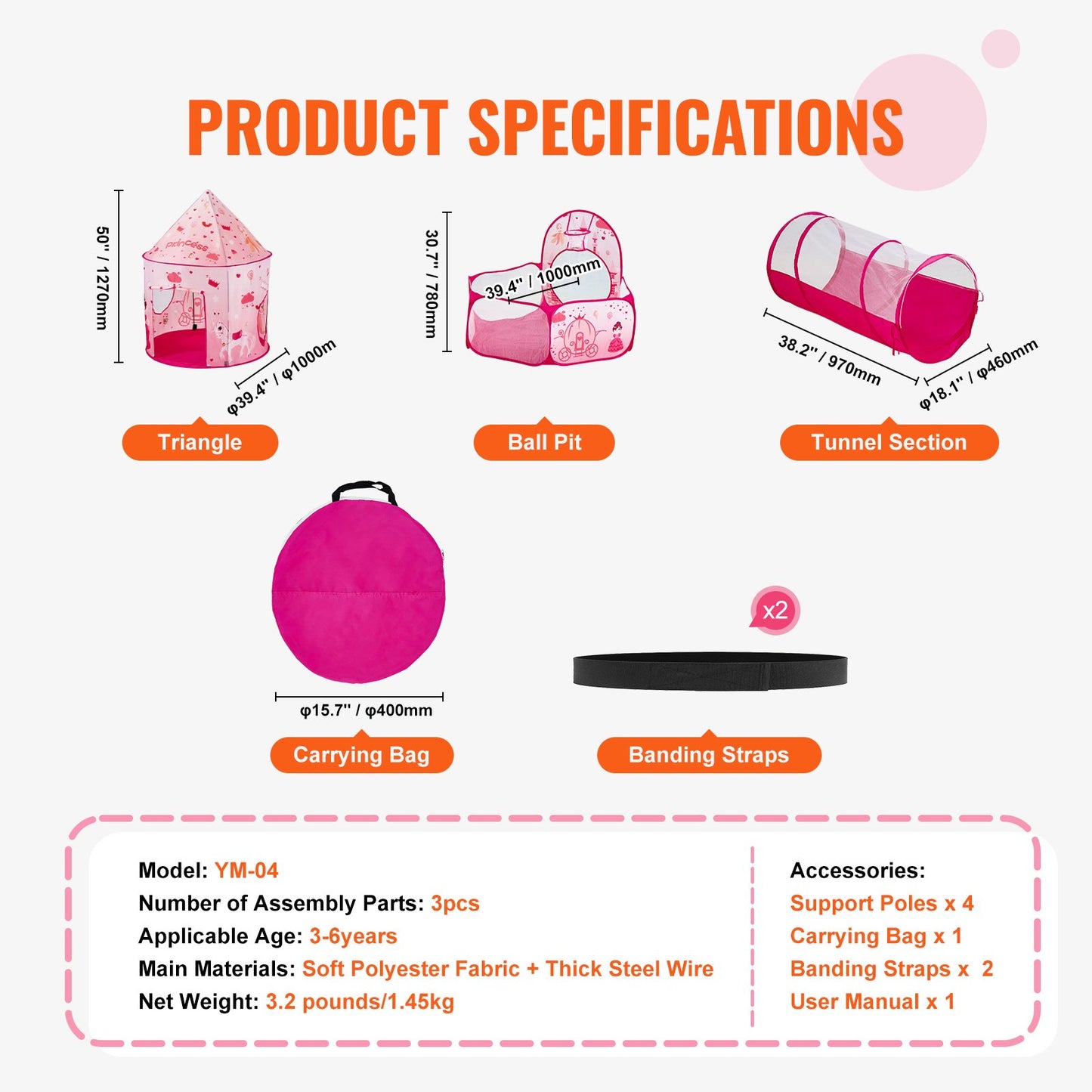 3-i-1-lekstält med tunnel för flickor, prinsar, pojkar, spädbarn och småbarn, popup-lekstuga för inomhus/utomhus med bärväska och remmar som födelsedagspresent, magentafärgad