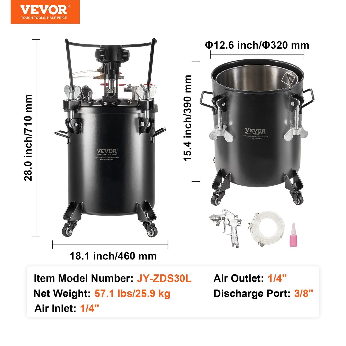 Spray Paint Pressure Pot, 30 L/7.5 gal Fully Automatic Stirring Pressure Pot Tank, 70 psi Adjustale Pressure, Pressure Pot Paint Tank with Spray Gun and Hoses, for Home Decor Industry Painting
