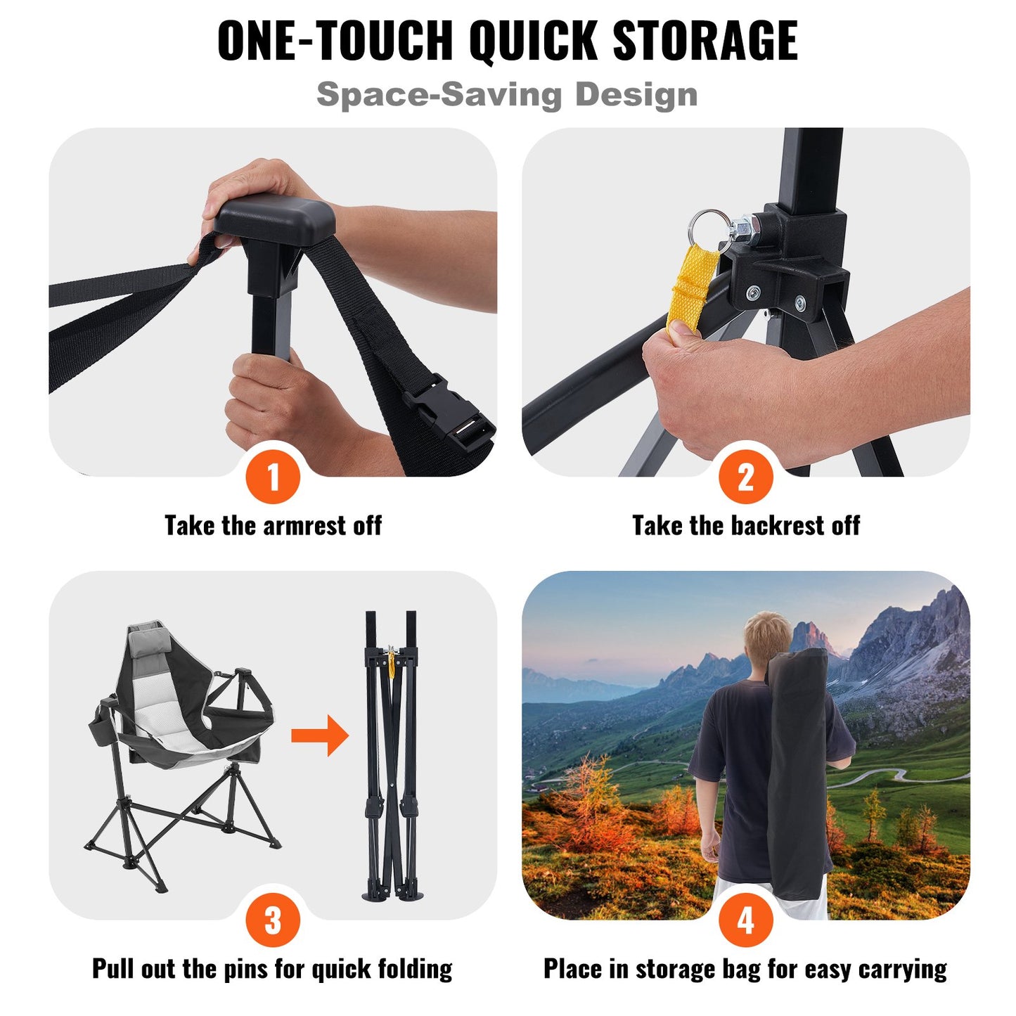 Reclining Camping Chair, 300 lbs Load Camping Hammock Chair, Rocking Lounge Folding Chair with Cup Holder Storage Bag Headrest & Adjustable Backrest, for Camping and Other Outdoor Activities