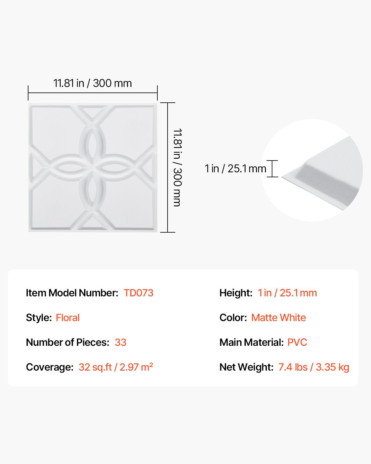 3D Wall Panels, 33-Pack 11.81 x 11.81 in PVC Modern Art Minimalist Floral Tiles, 32 Sq.Ft Coverage Accent Wall Panel, Interior Home Decor for Ceiling, Bedroom, Living & Gaming Room, Matte White