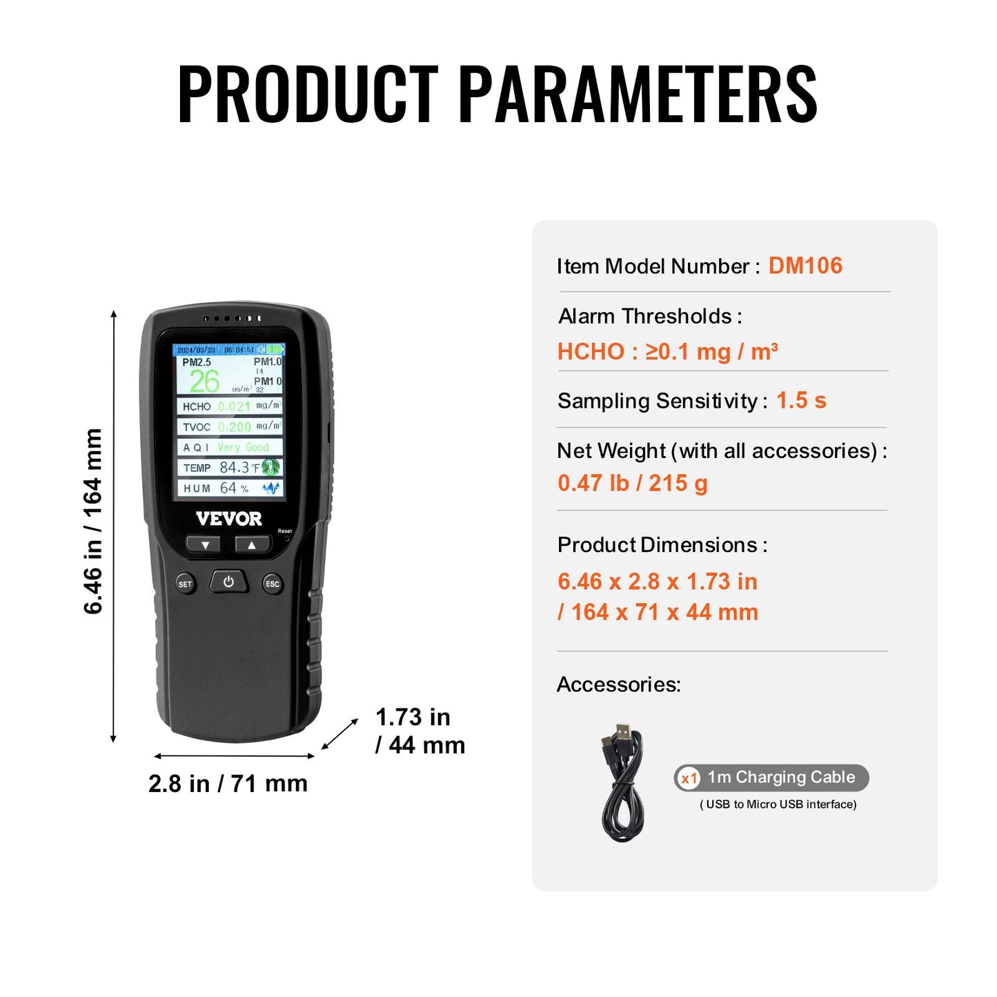 Air Quality Monitor 8-IN-1, Professional PM2.5 PM10 PM1.0 Particle Counter, Formaldehyde, Temperature, Humidity, TVOC AQI Tester for Indoor/Outdoor, Air Quality Meter w/Alarm Thresholds