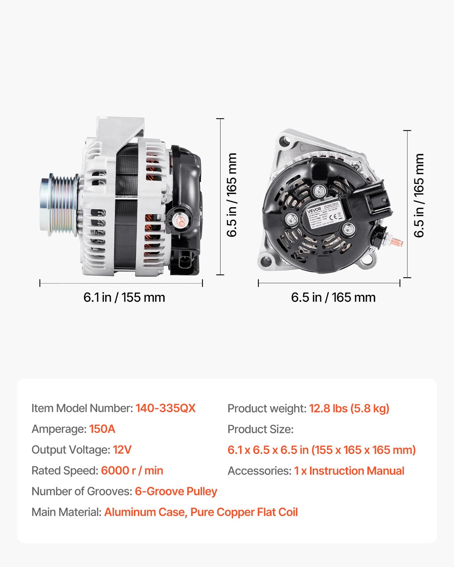 Bilgenerator 84143543, Passar till Chevy Express 2500 V6 4.3L, V8 6.0L 2018-2019, GMC Sierra 1500 2014-2016, Yukon 2015-2019, Bilreservgenerator 104211-8340, 22747894, TN1042119110