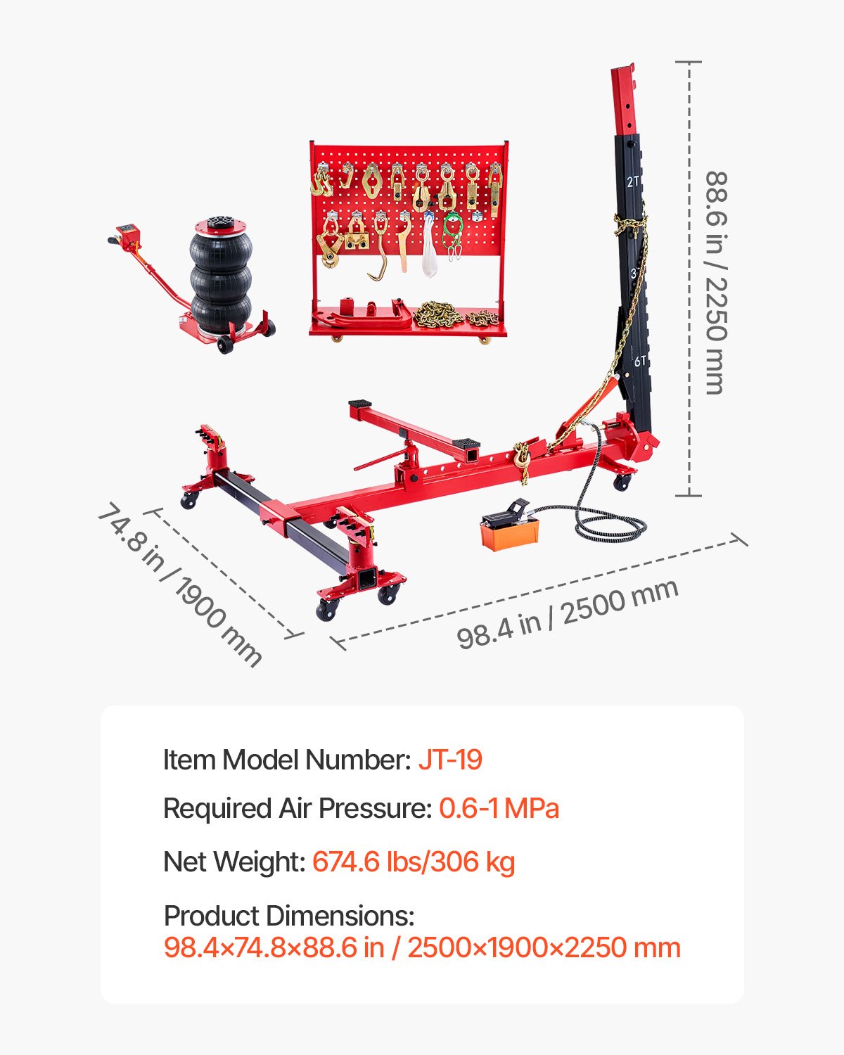 Auto Body Frame Puller Straightener, 6T Tension Car Body Repair Equipment with 3T Airbag Jack & 6000PSI Hydraulic Foot Pump, Include 16 Straightening Tools, for Auto Repair Shop Sedan SUV Pickup