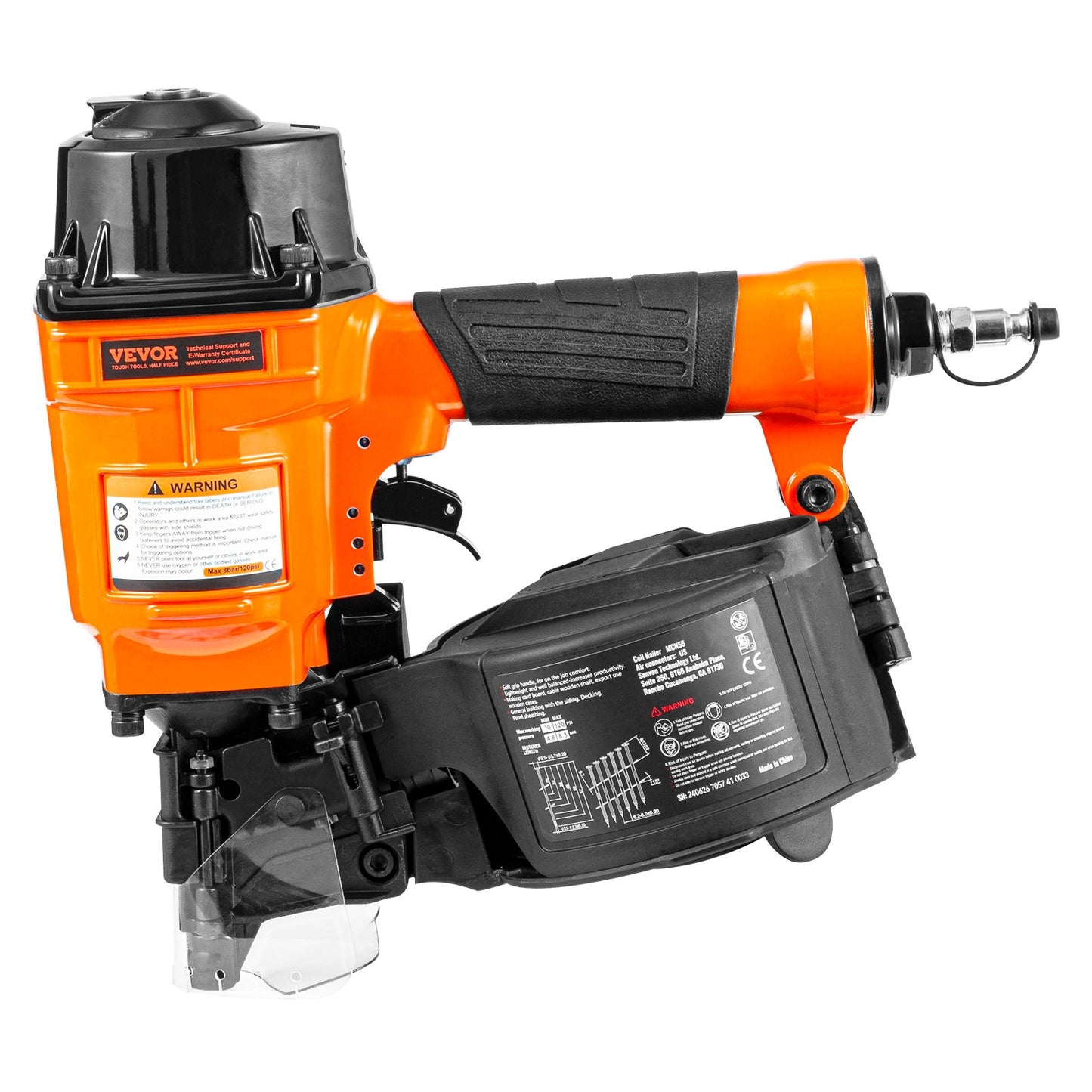 Spikpistol för sidospik MCN55, 1 tum till 2-1/4 tum 15 graders pneumatisk spikpistol för sidospik, 70-120PSI luftdriven spikpistol för sidospik, pallbeklädnad, staket, altan