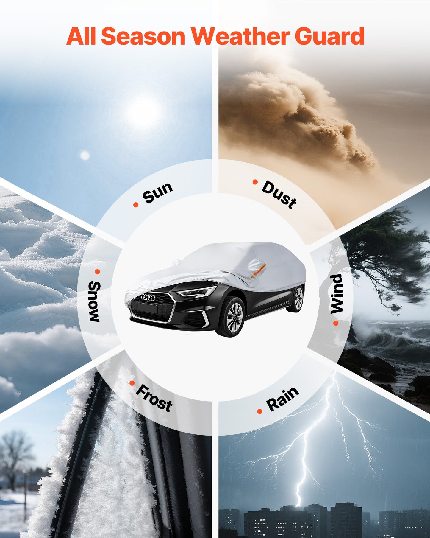 Car Cover, Car Cover Waterproof for Mid Size European Sedan Cars Models, Custom-fit All Weather Sun Rain Wind Dust Snow Protection Full Exterior Covers with Door Zipper and Cotton Lining, Silver