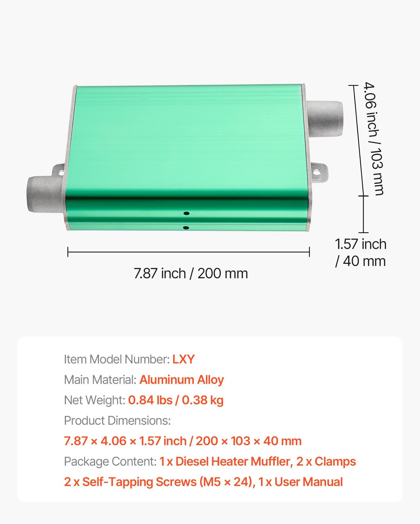 Diesel Heater Muffler, 24mm Diesel Heater Muffler Upgrade, Parking Heaters Mufflers Fit with 2 Clamps and Screws, Aluminum Alloy Upgraded Exhaust Pipe Mufflers Silencer for 2KW 5KW 8KW Diesels
