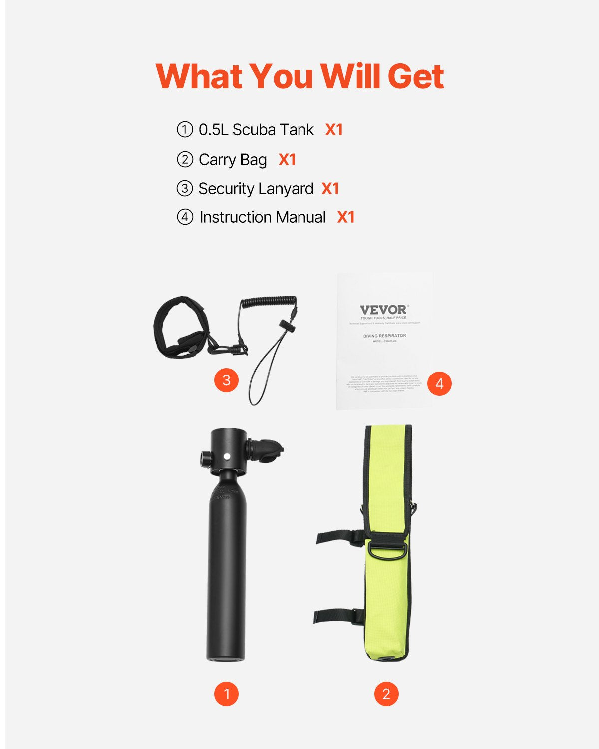 Scuba Tank, 0.5L Portable Scuba Diving Tank, Diving Oxygen Cylinder Supports 5-10 Minutes Underwater Breathing, 98.43 feet Diving Depth, Lung Tank Kit for Underwater Exploration / Rescue