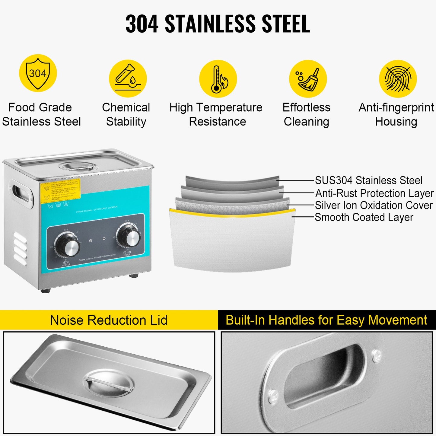 Ultraljudsrengöring med vred 3L 40kHz Ultraljudsrengöringsmaskin med vredkontroll Ultraljudsrengöring i 304 rostfritt stål med värmare och timer för rengöring av smycken, glasögon, klockor