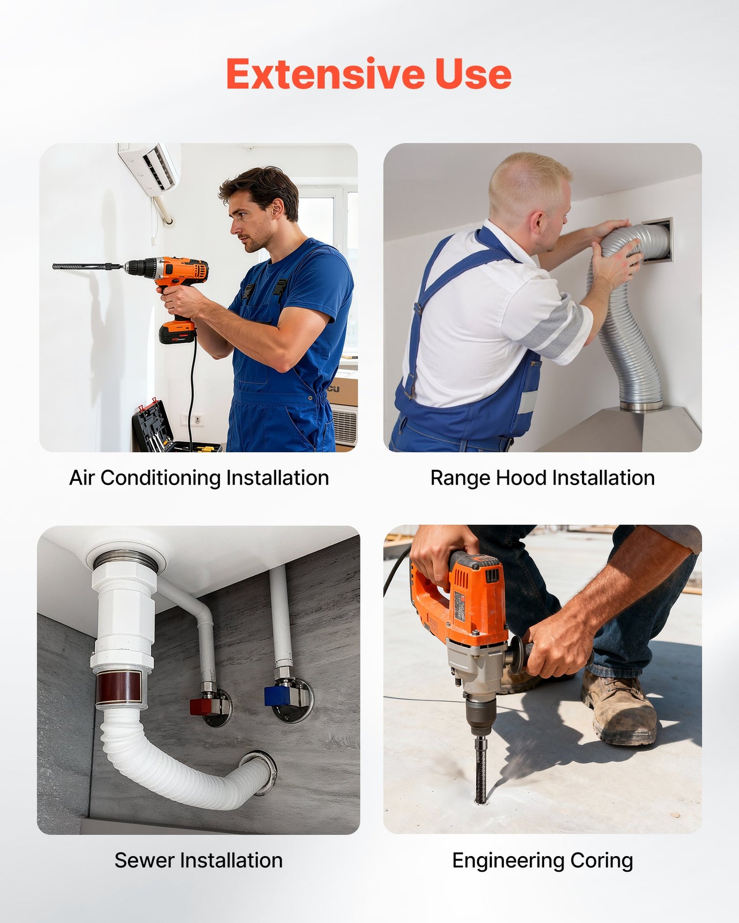 Core Drill Bit, 25 mm Diameter, 241 mm Drilling Depth, M16 Internal Thread, Diamond Dry Coring Bit with 3 Adapters, Pilot Drill and Hex Wrench, for Reinforced Concrete, Red Bricks, and Masonry