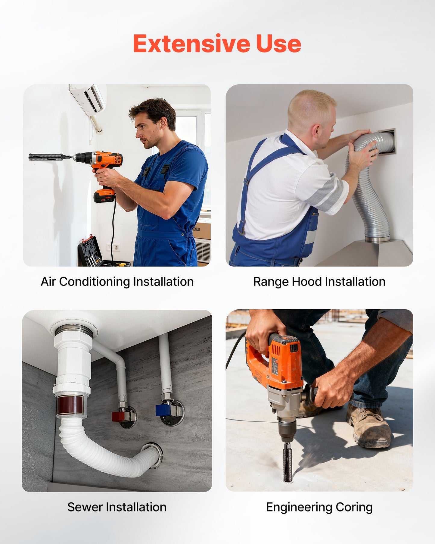 Core Drill Bit, 51 mm Diameter, 241 mm Drilling Depth, M16 Internal Thread, Diamond Dry Coring Bit with 3 Adapters, Pilot Drill and Hex Wrench, for Reinforced Concrete, Red Bricks, and Masonry