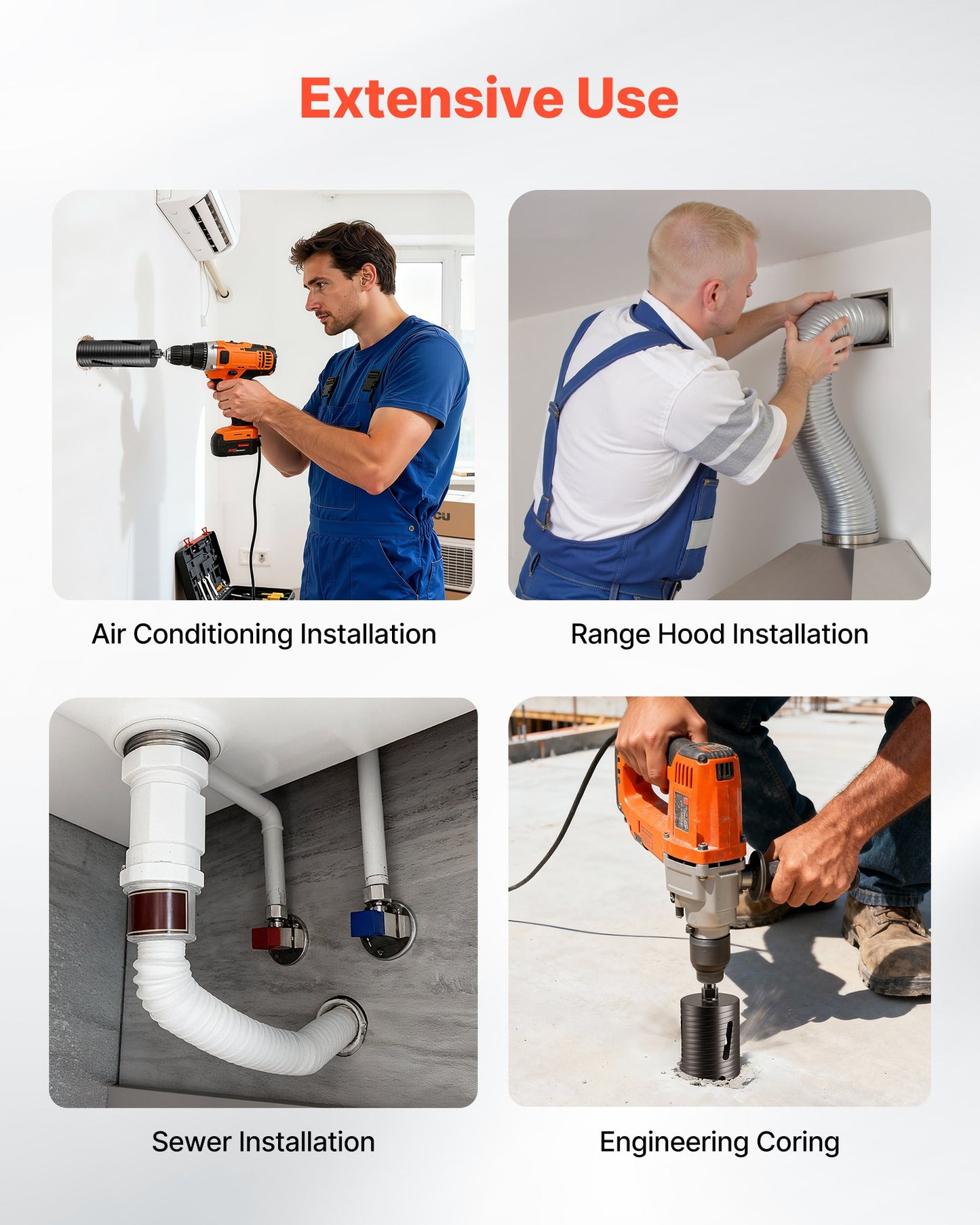 Core Drill Bit, 102 mm Diameter, 241 mm Drilling Depth, M16 Internal Thread, Diamond Dry Coring Bit with 3 Adapters, Pilot Drill and Hex Wrench, for Reinforced Concrete, Red Bricks, and Masonry