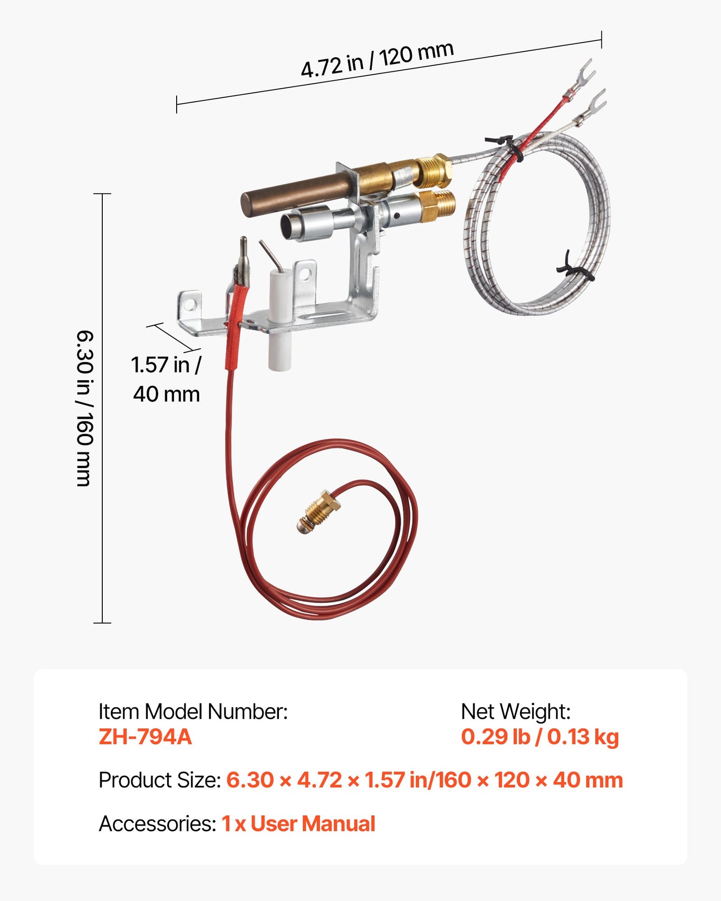 Gaspilotenhet, OE 103779-01, PP231, NG8218 Ersättning för naturgaständning för eldstad, kompatibel med modellerna CIVF-25, CIVF-25CF, VFH-33M, VFH-33R, VFH-33T, VFHS-20R, VFSR-16, VFSR-18