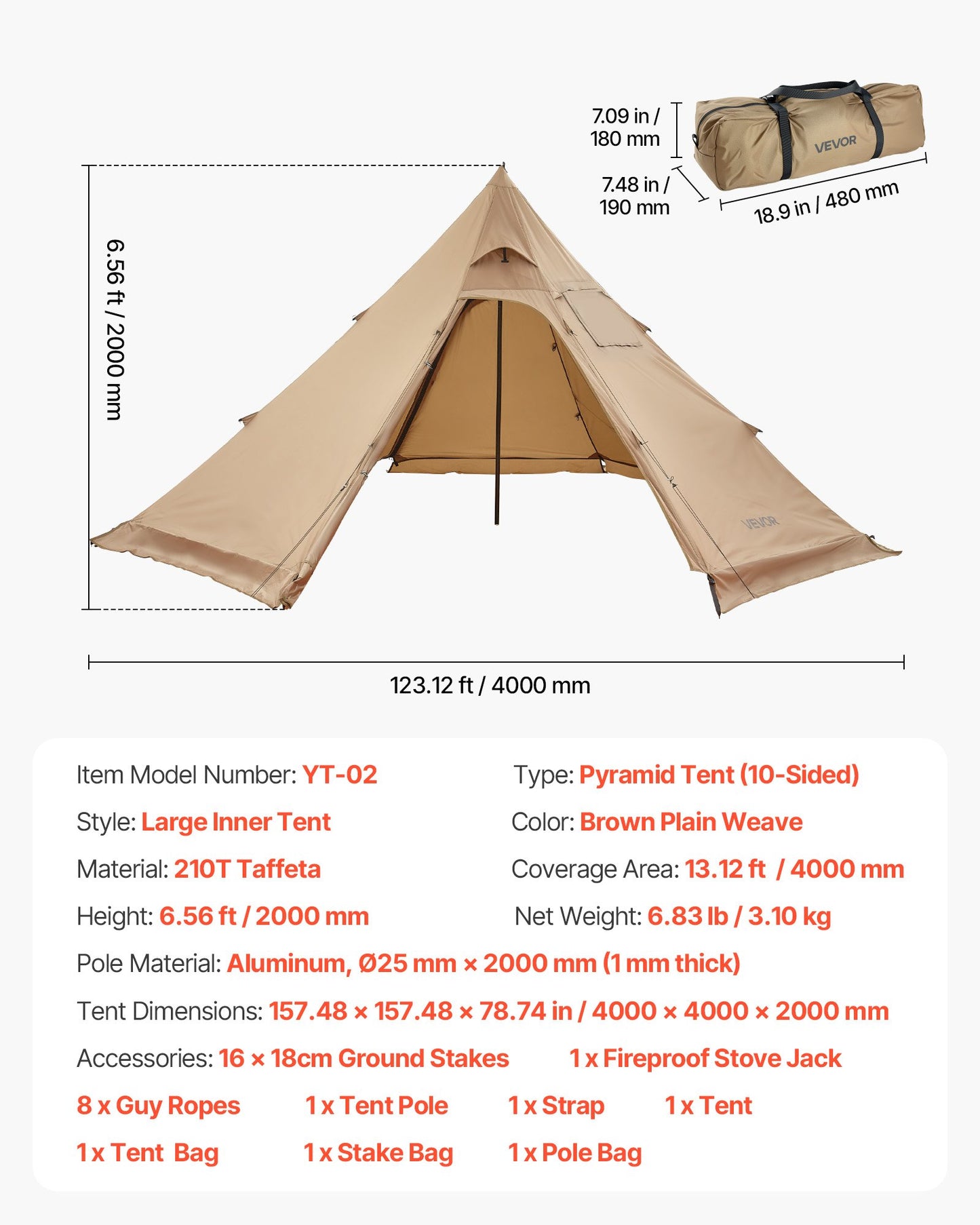 Varmt tält för 4 personer, bärbart vintertält med spisuttag, vattentätt kanvascampingtält, lätta 4-säsongstält för vandring, fiske, backpacking, storlek M
