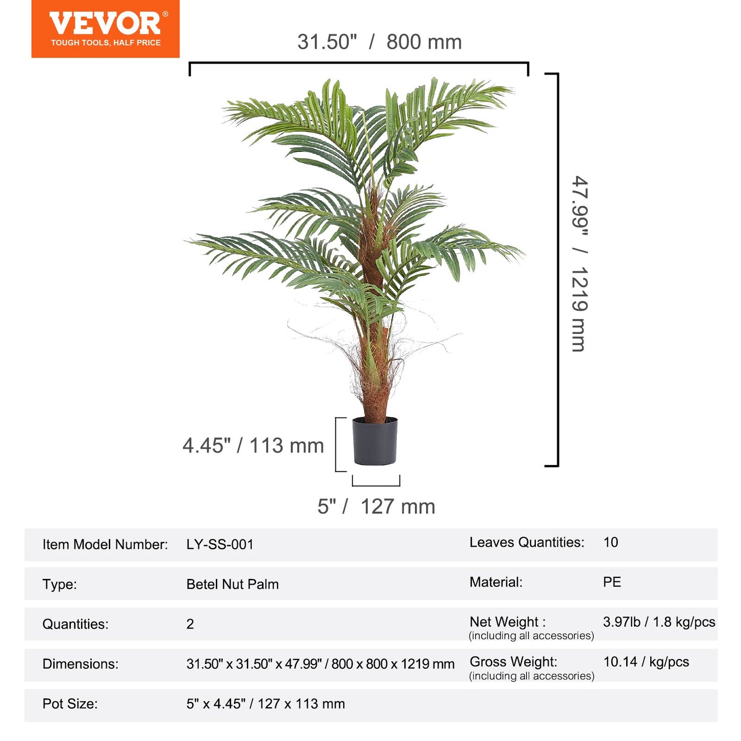 Artificial Palm Tree, 4 FT Tall Faux Plant, Secure PE Material & Anti-Tip Tilt Protection Low-Maintenance Plant, Lifelike Green Fake Tree for Home Office Warehouse Decor Indoor Outdoor