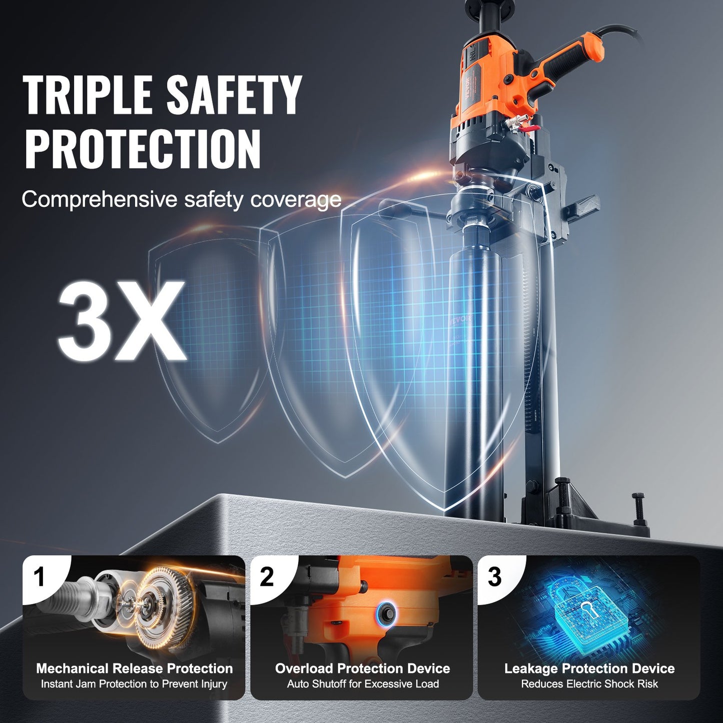 Core Drill Machine 2.03-18 cm Dia 2600W Handheld and Stand Core Drill Rig