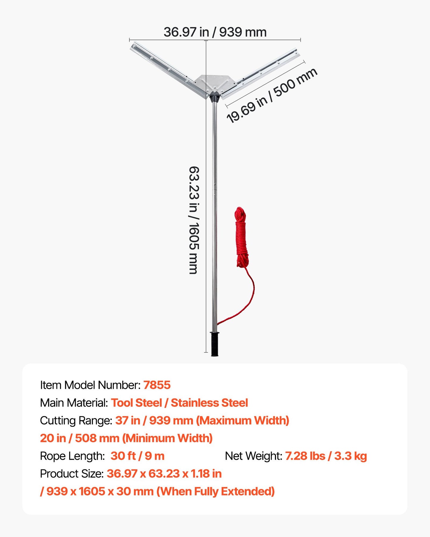 Lake Weed Cutter, Pond Aquatic Plant Cutting Tool with 0.94 m Max. Cut Width, Sharp and Heavy-Duty Steel Blades, Pond Rake with 9 m Throw Rope, for Cattail, Phragmites, Lilly Pads and Chara