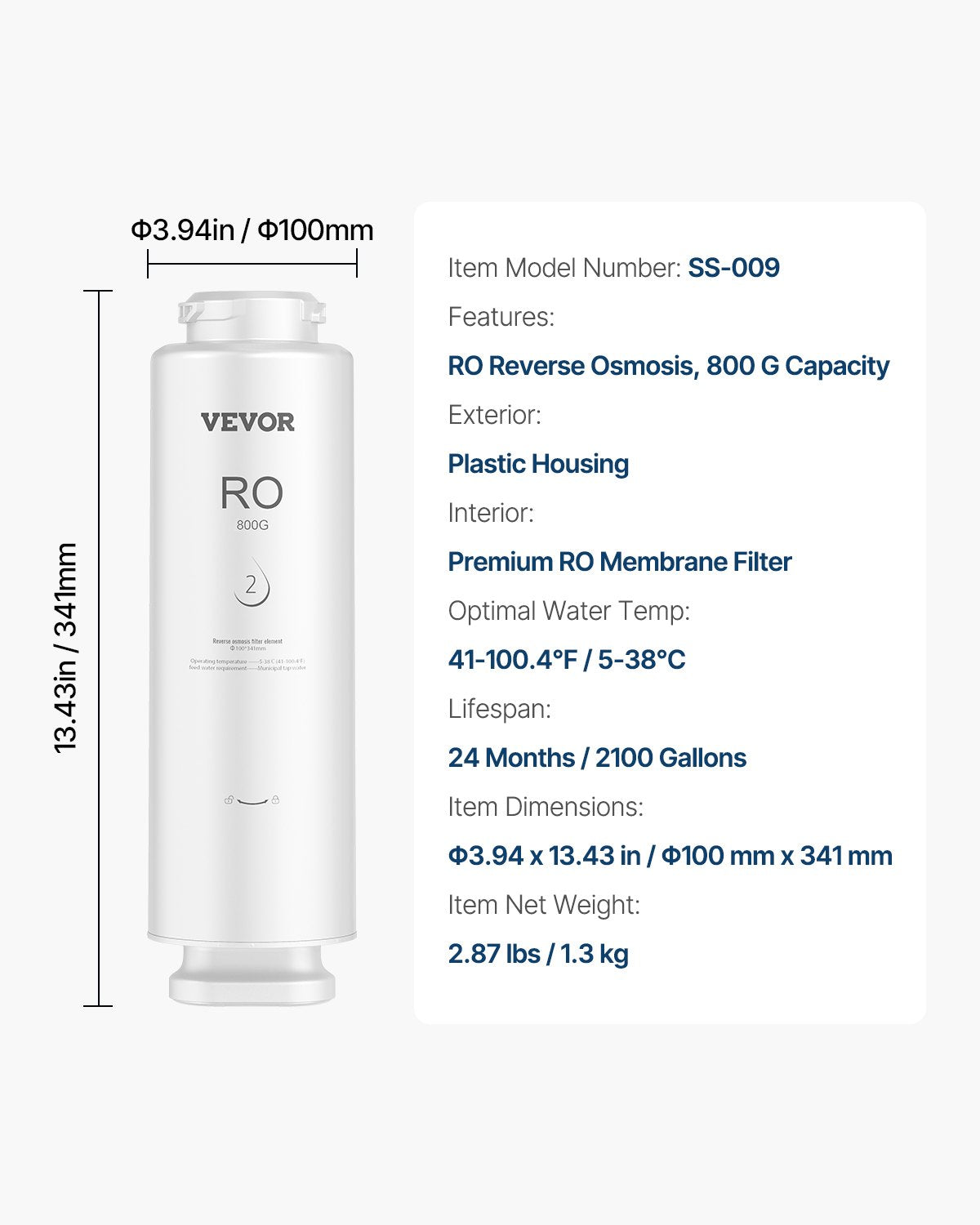 Reverse Osmosis System, 800 GPD 11-stage Reverse Osmosis Water Filter Replacement, RO Filter Cartridge for 24 Months, Reduces Lead & Chlorine, Compatible with SS-006 Under Sink Water Filter