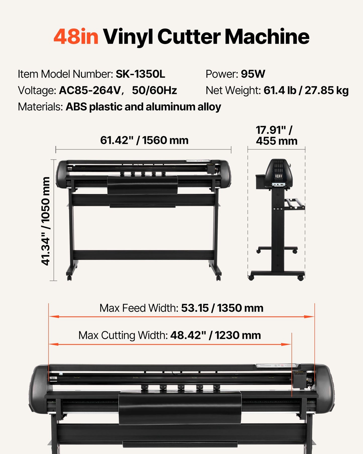 Vinyl Cutter Machine, 1350 mm Max Feed Width, Dual Blades, Adjustable Force and Speed, LED Display, Vinyl Plotter Cutter Printer with Signmaster Software for Compatible with Windows and macOS