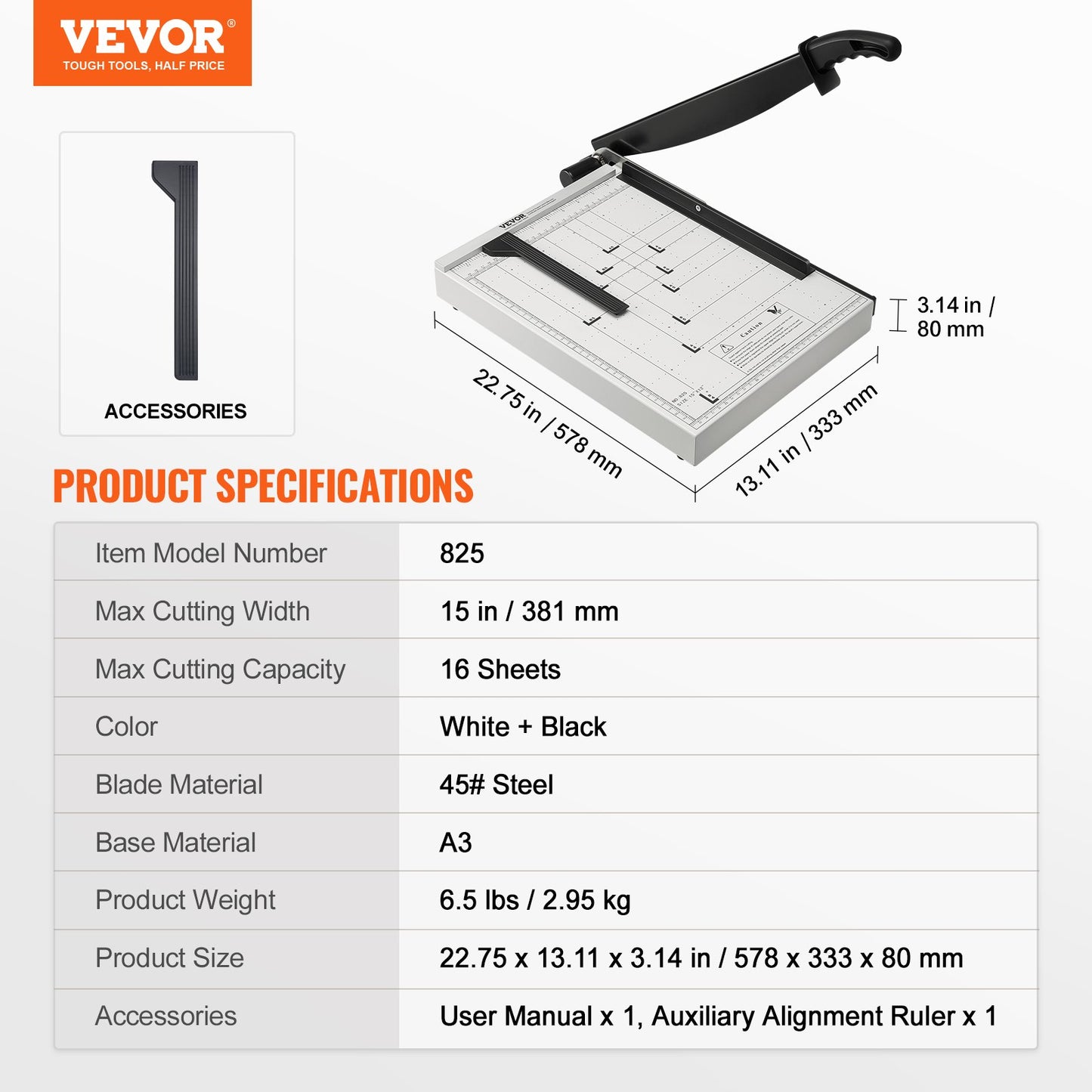 Paper Cutter, Guillotine Trimmer, 38.1 cm Cut Length, 16 Sheets Capacity, Heavy Duty Guillotine Paper Cutter with Guard Rail/Blade Lock for Cardstock/Cardboard, Paper Trimmer for Home Office School
