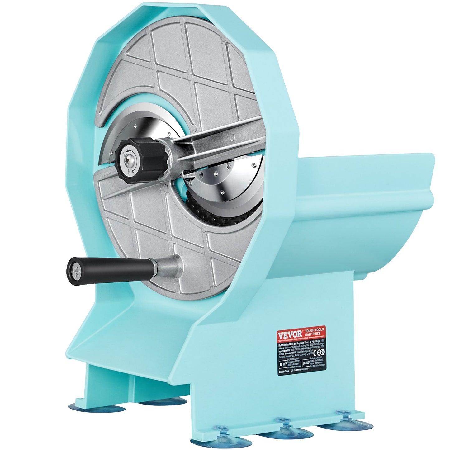 Manuell grönsaks- och fruktskärare, 0-0,5"/0-12 mm tjocklek justerbar kommersiell skivmaskin, dubbla matningsportar, rostfritt stålblad, matskärare för gurka, citron, tomat