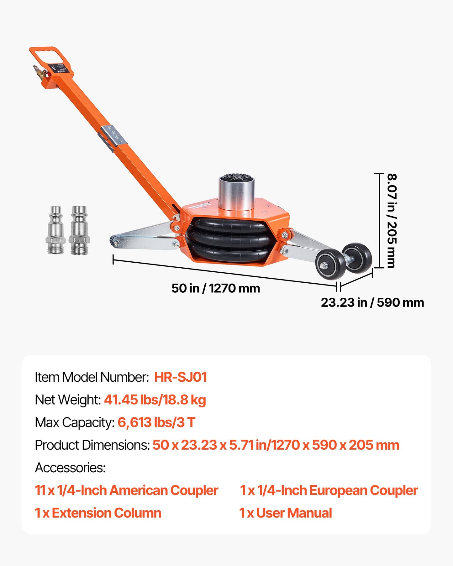 Air Jack, 3 Ton Triple Bag Air Jack, Airbag with Support Rod, Lift Up to 470 mm with Heightened Column & Adjustable Handle, 1-6 s Fast Lifting Pneumatic for Cars, SUVs, Pickup Trucks Repair