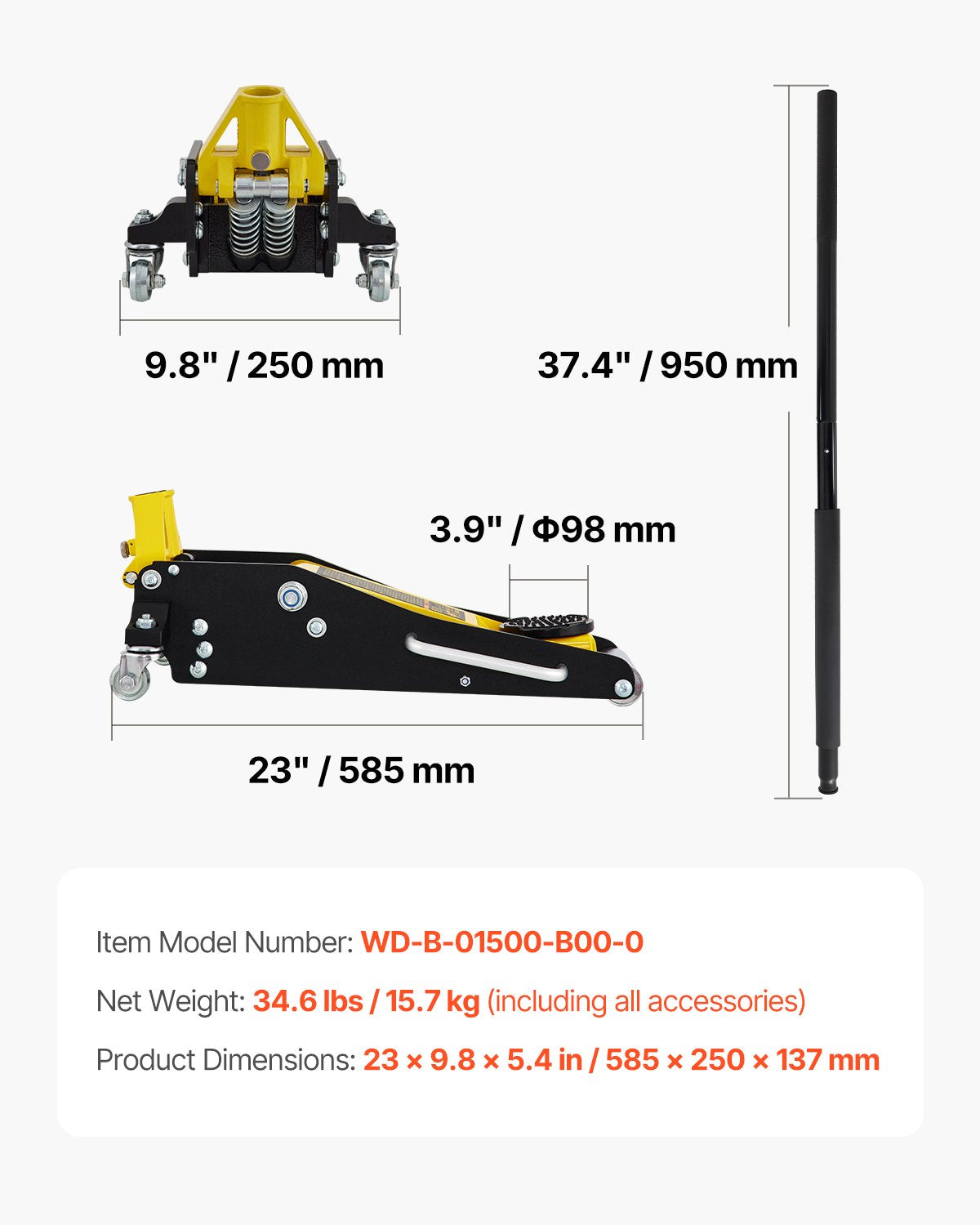 Floor Jack, 1.5 Ton Low Profile Floor Jack, Aluminum And Steel Racing Floor Jack With Dual Pistons Quick Lift Pump, Floor Jack Lifting Range 80 mm-365 mm