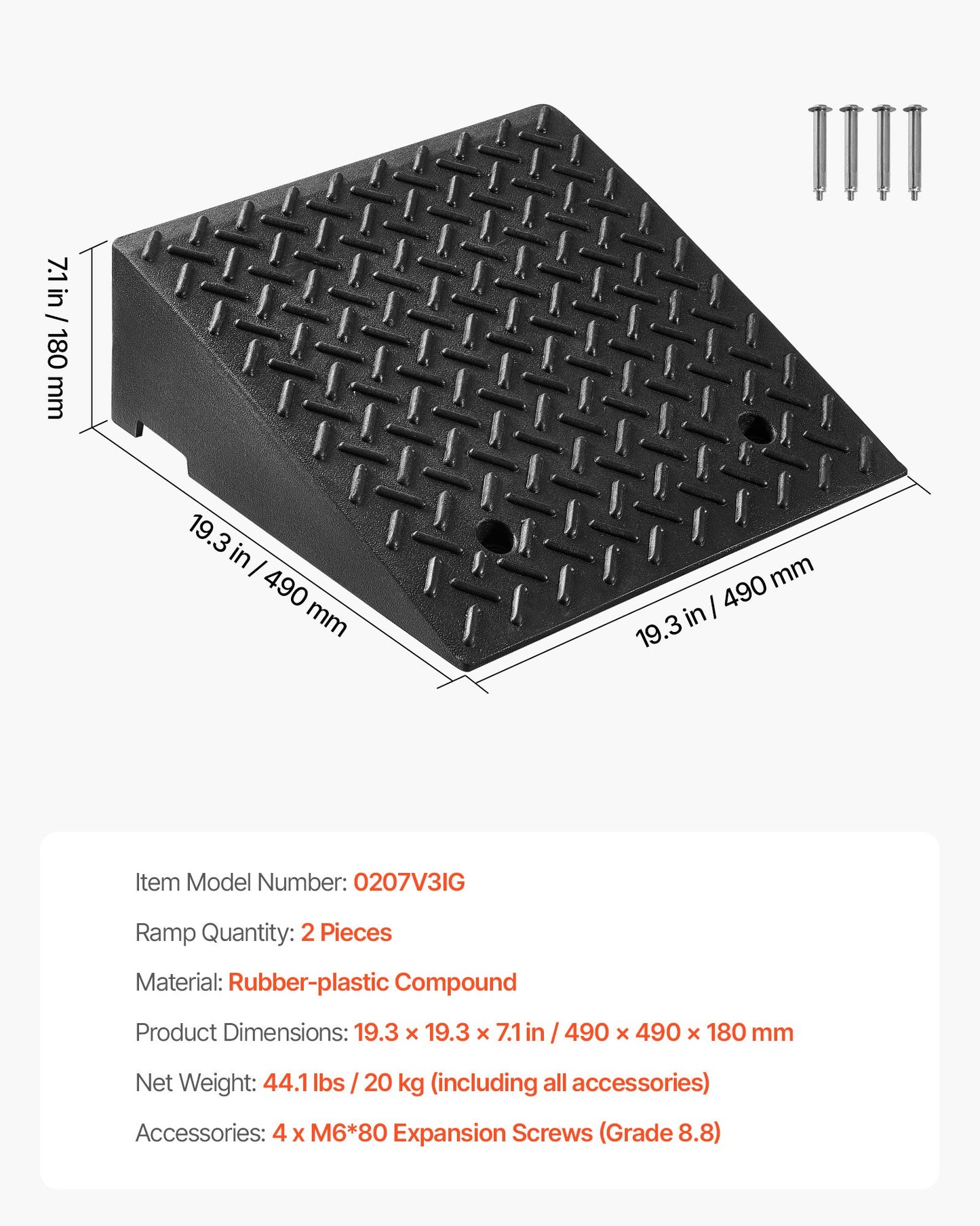 Driveway Curb Ramp, 3.175 Tons Load Capacity, 17.8 cm Rise Height Heavy Duty Curbside Bridge Ramp with Drainage Tank for Wheelchairs, Strollers, Motorcycles, Cars, Lawn Mowers & Trailers, 2 Pack