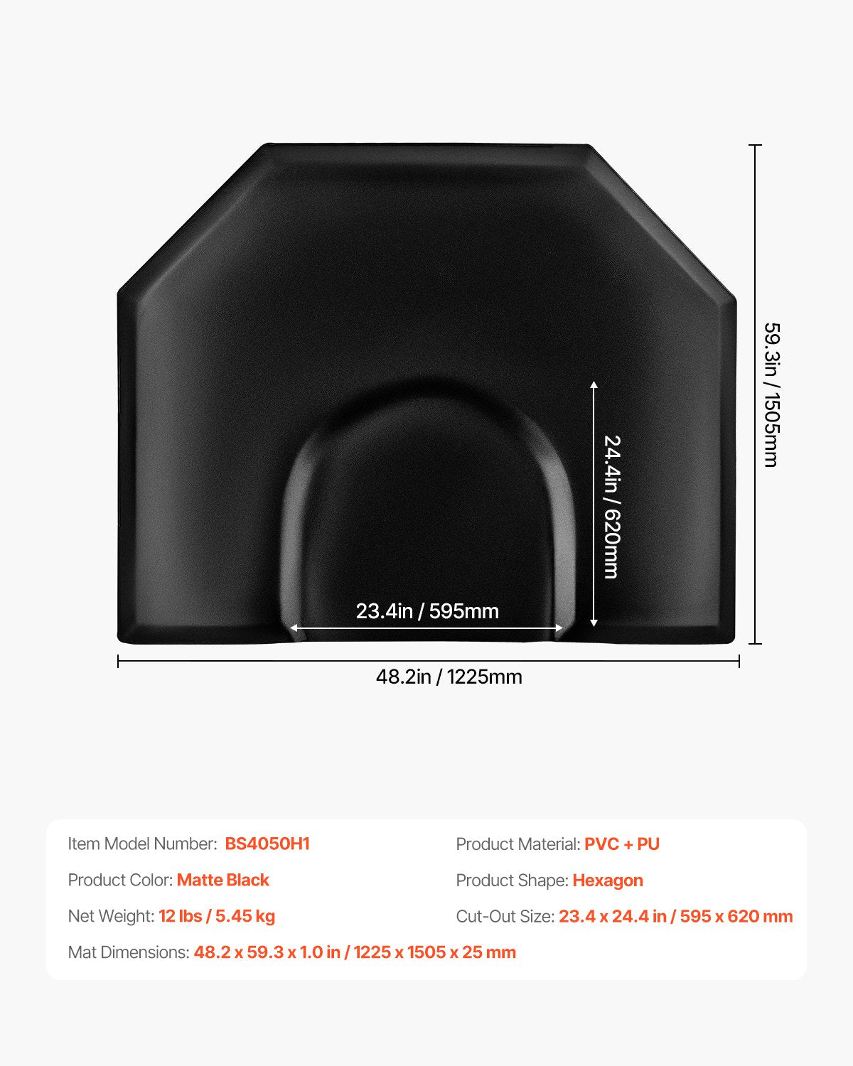 Salongsmatta för hårstylist, 1225 x 1505 mm hexagonmatta för salongsstolar, anti-trötthetsmatta, 25 mm förtjockad golvmatta för barbershop med runda urskärningar, lättrengjord PVC-yta och snubbelsäkra, avfasade kanter