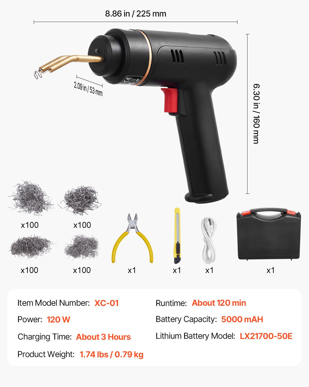 Cordless Plastic Welder, 120W Plastic Welding Gun with 400PCS 4 Types Hot Staples, Rechargeable Hot Staple Welding Gun, Plastic Car Bumper Repair Kit for Kayak, Toys, Plastic Crack Repair