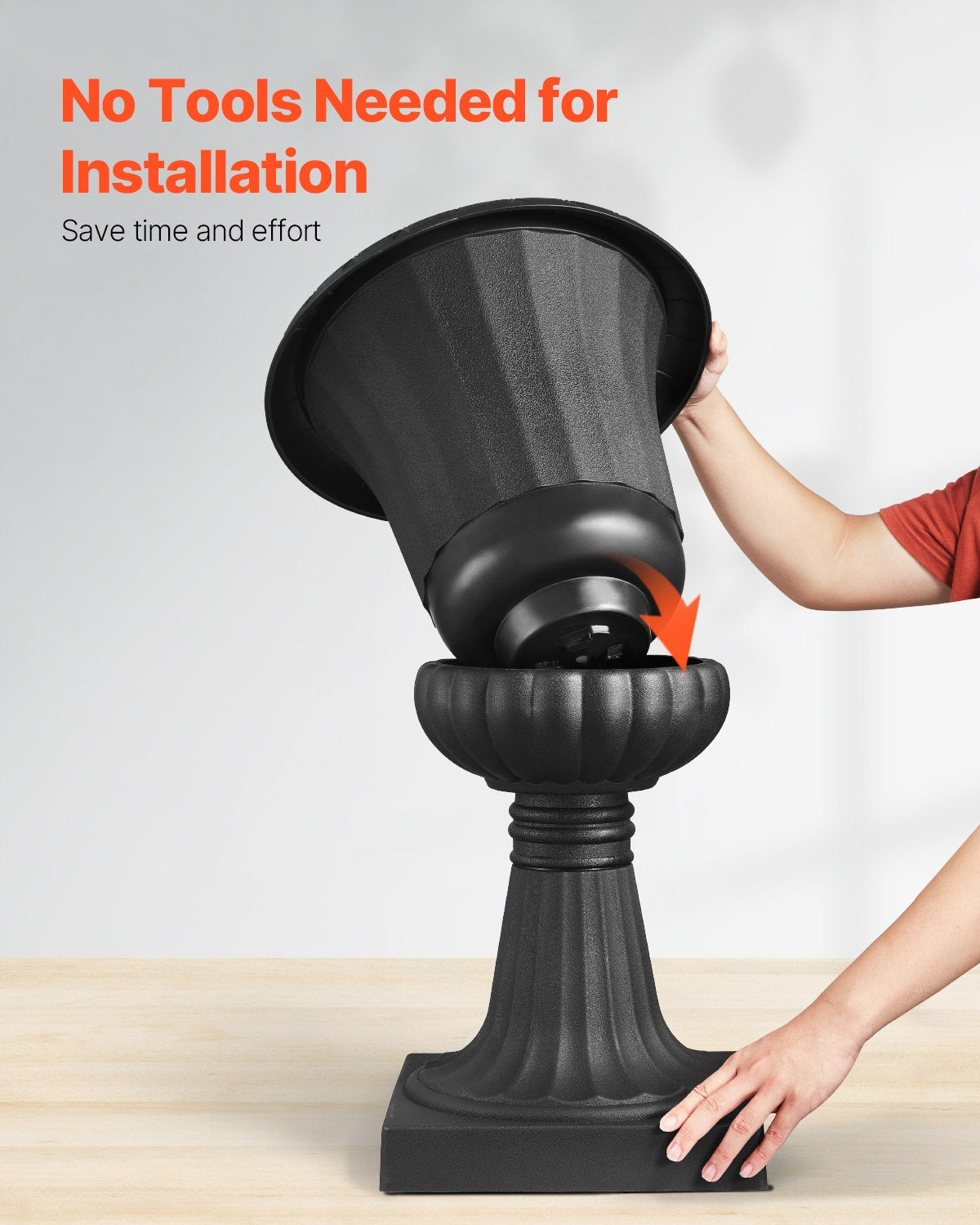 Plastic Urn Planters, 40 x 67 cm, 2 Pack Black Classic Flower Pots Front Porch Planters, Indoor & Outdoor Vase for Wedding, Party, Event, Home, Stage, Garden, Balcony, Patio Decoration