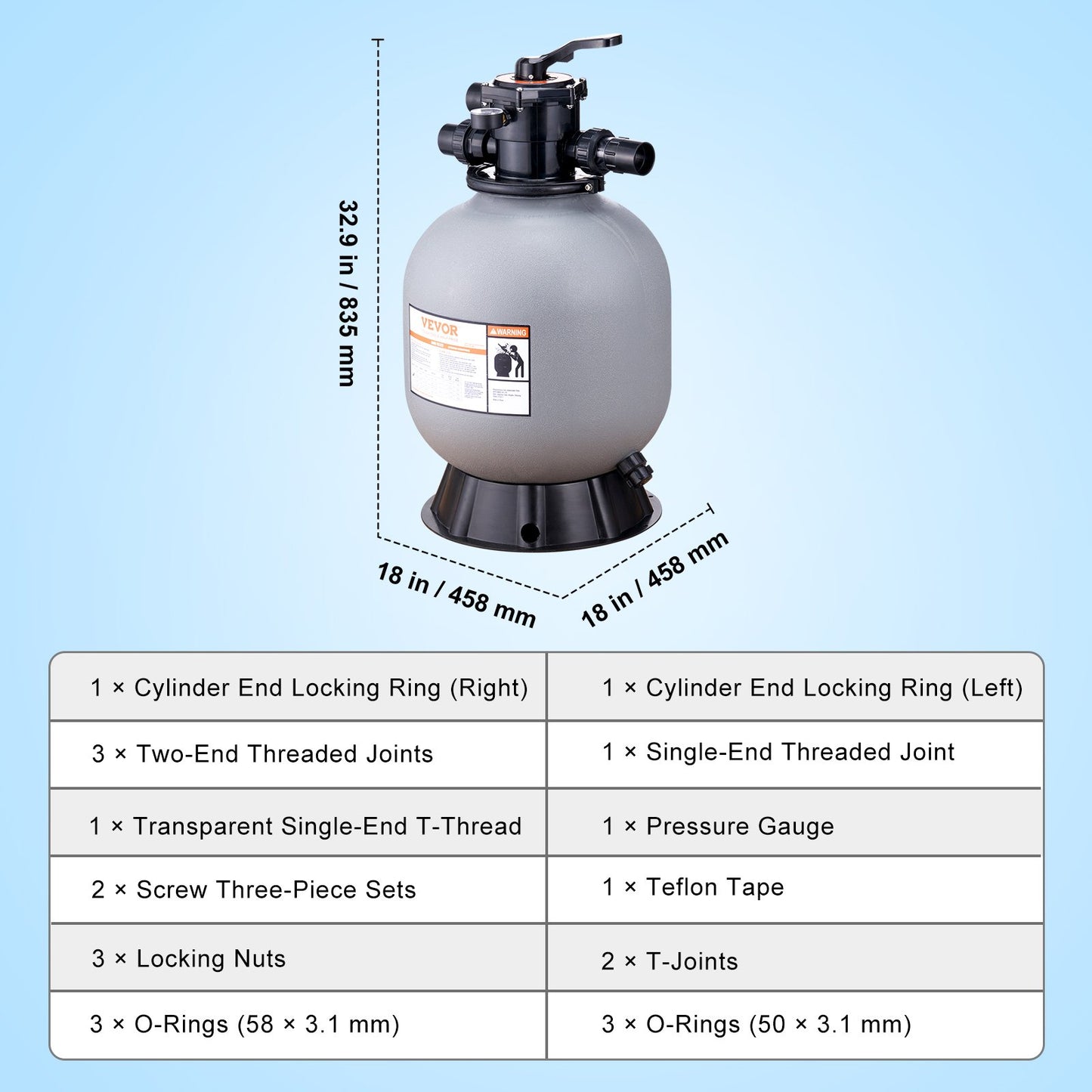 Sand Filter, 19-inch, Up to 45 GPM Flow Rate, Above Inground Swimming Pool Sand Filter System with 7-Way Multi-Port Valve, Filter, Backwash, Rinse, Recirculate, Waste, Winter, Closed Functions