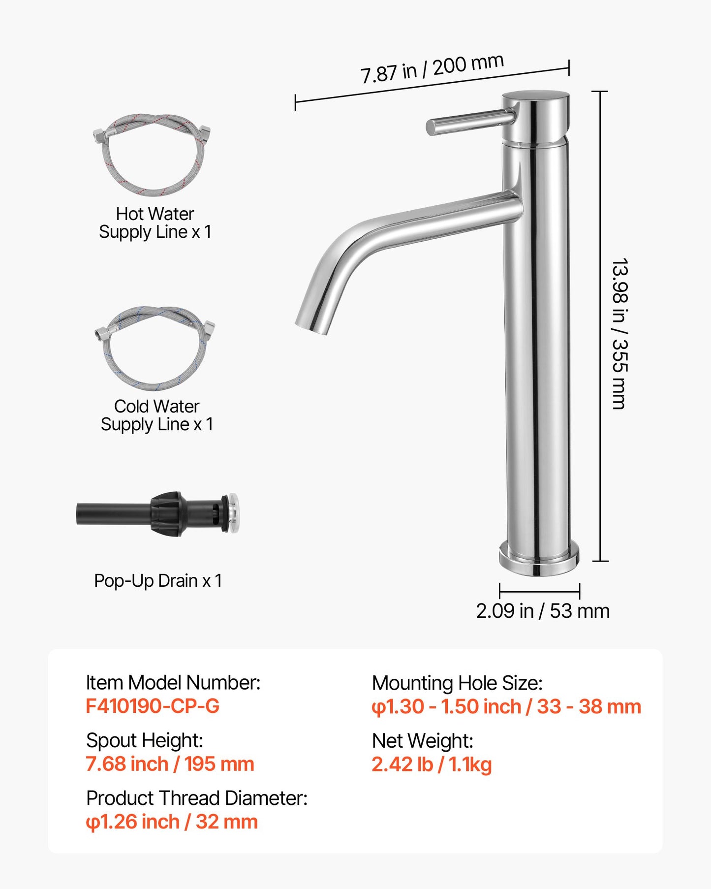 Single Handle Sink Faucet, Chrome-Plated Silver Faucet Kitchen Sink, 1 or 3 Hole Kitchen Water Faucets with Push-Button Drain, Suitable for Bathroom, RV, Bar, Public Restroom, High Arc Faucet