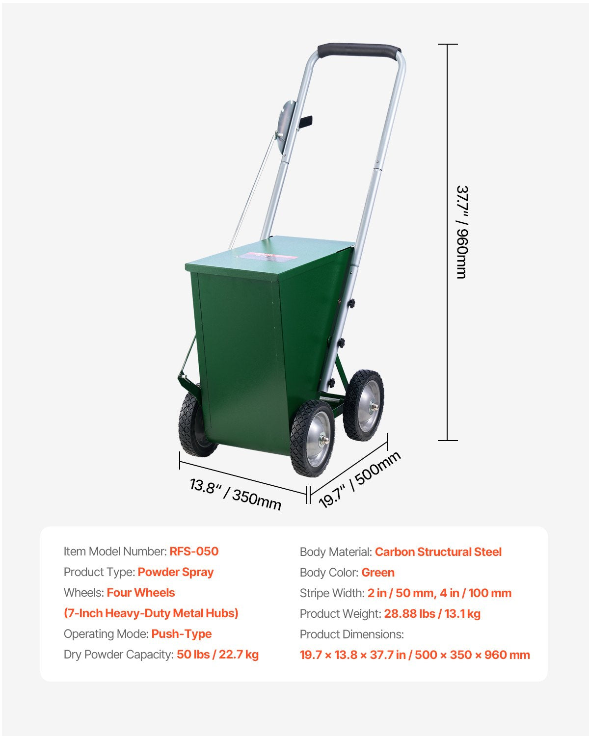 Torrlinjemarkör, 4 hjul, 2 eller 4 tums linjer, torrlinjekrita för fält, justerbar linjemarkör, med gummijusterbart handtag, 23 kg stor krutkapacitet, för baseboll och softboll infield, grön