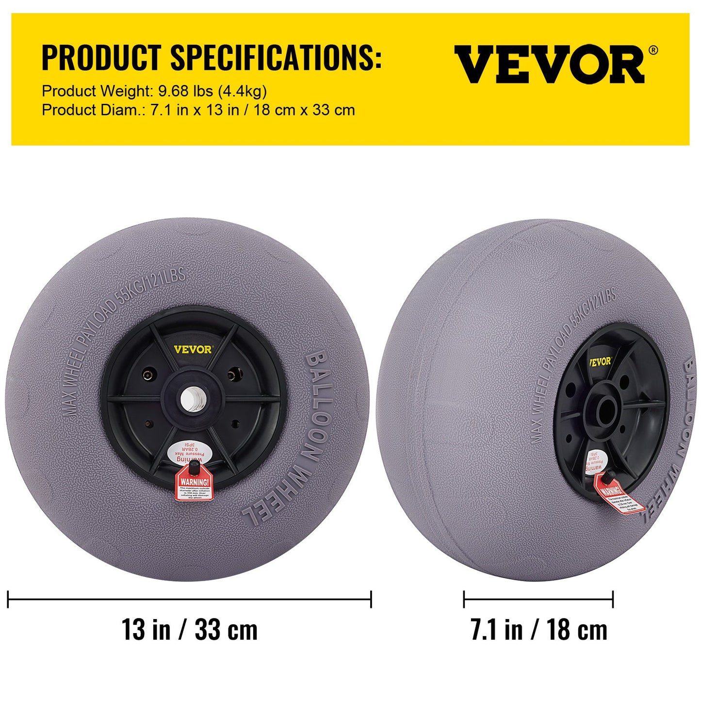 Beach Balloon Wheels, 33 cm Replacement Sand Tires, TPU Cart Tires for Kayak Dolly, Canoe Cart and Buggy w/ Free Air Pump, 2-Pack