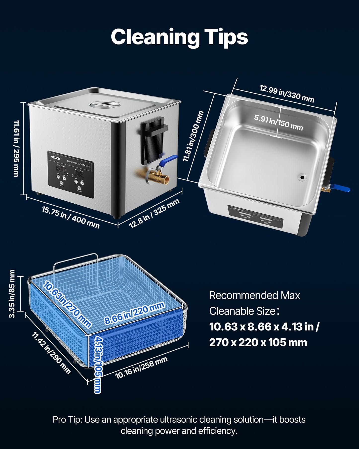 15L Ultrasonic Cleaner, Professional Ultrasonic Cleaner Machine with Cleaning Basket & Digital Display, 240W Stainless Steel 40kHz Industrial Cleaning Machine for Parts, Carburetors, Instruments