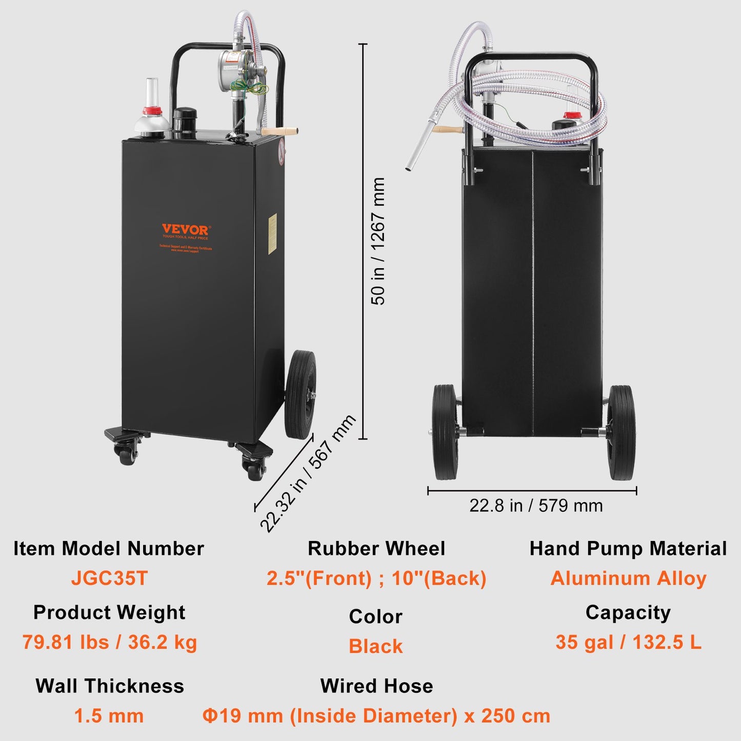 Bränslebehållare, 145 liter, bensintank på fyra hjul, med manuell överföringspump, bensin- och dieselbehållare för bilar, gräsklippare, fyrhjulingar, båtar, mer, svart