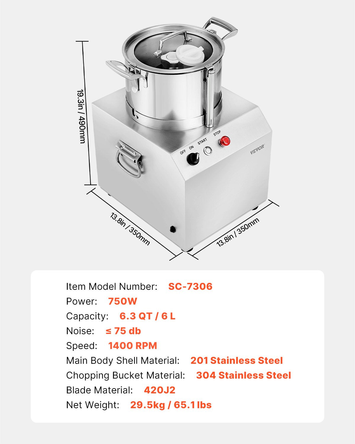 Food Processor & Vegetable Chopper, 6L Food-Grade Stainless Steel Food Processor Chopper with 2 Extra S-Curve Blades, Ideal for Chopping Vegetables, Fruit, Grains, Nuts