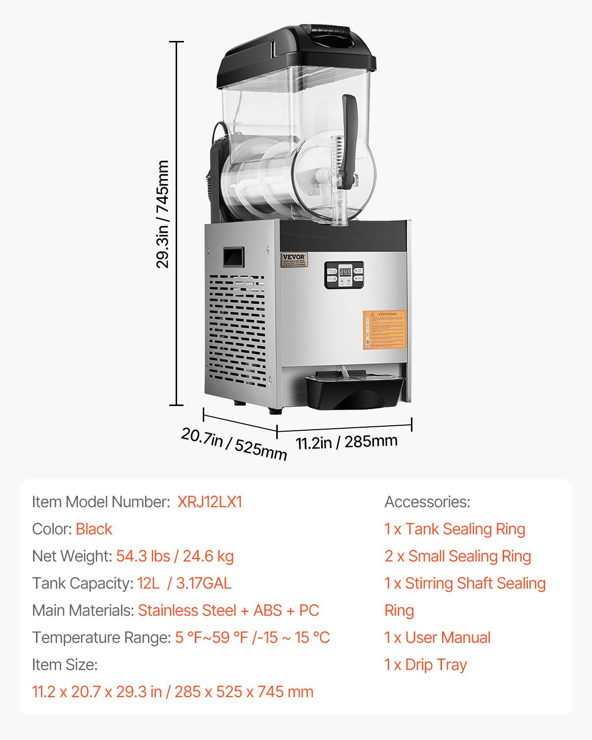 Commercial Slushy Machine, 12L Single Tank Frozen Drink Machine, 48 Cups Stainless Steel Margarita Smoothie Frozen Drink Maker, Slushie Maker for Home Party Restaurants Cafe Bars