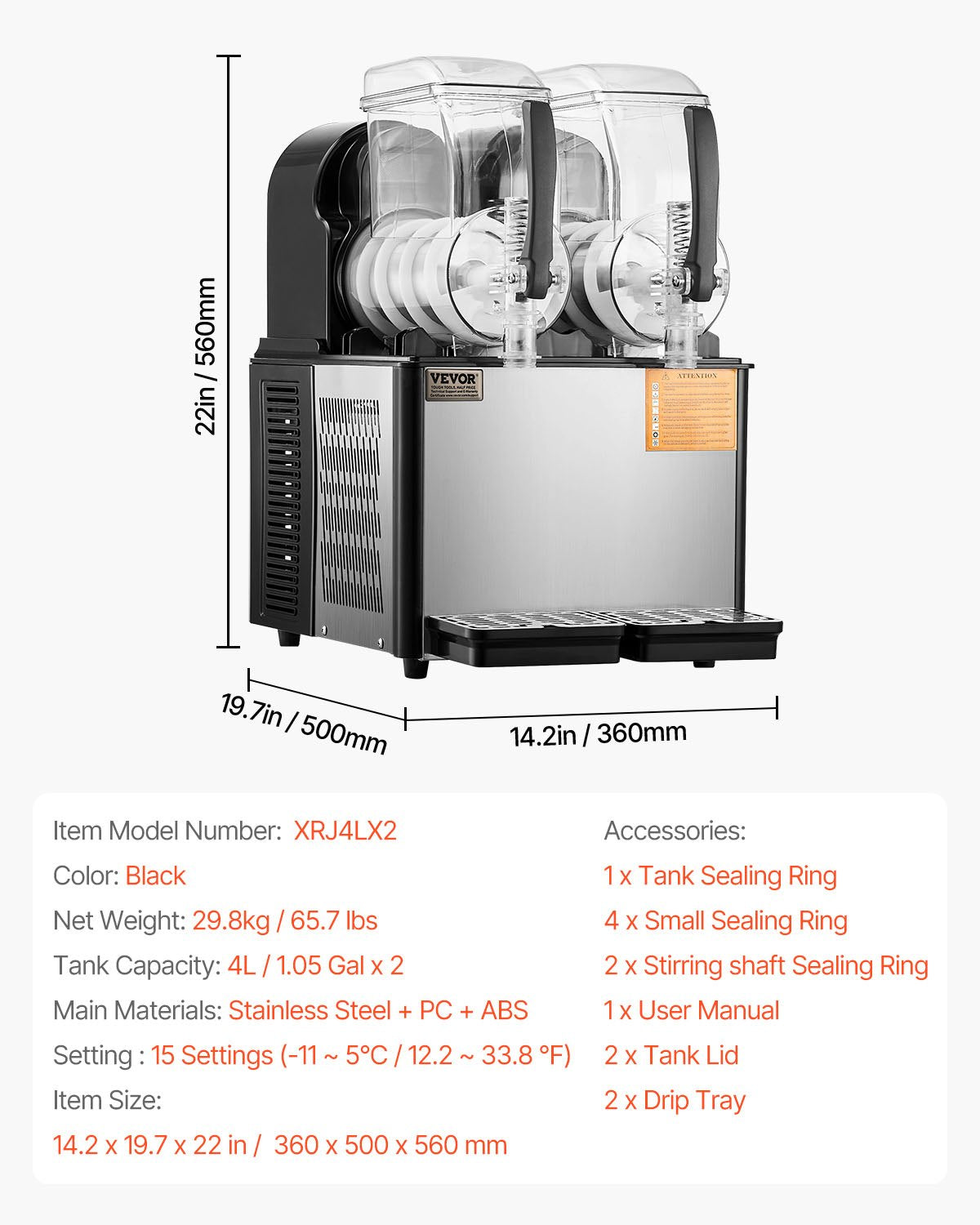 Commercial Slushy Machine, 4Lx2 Double Tank Frozen Drink Machine, 32 Cups Stainless Steel Margarita Smoothie Frozen Drink Maker, Slushie Maker for Home Party Restaurants Cafe Bars