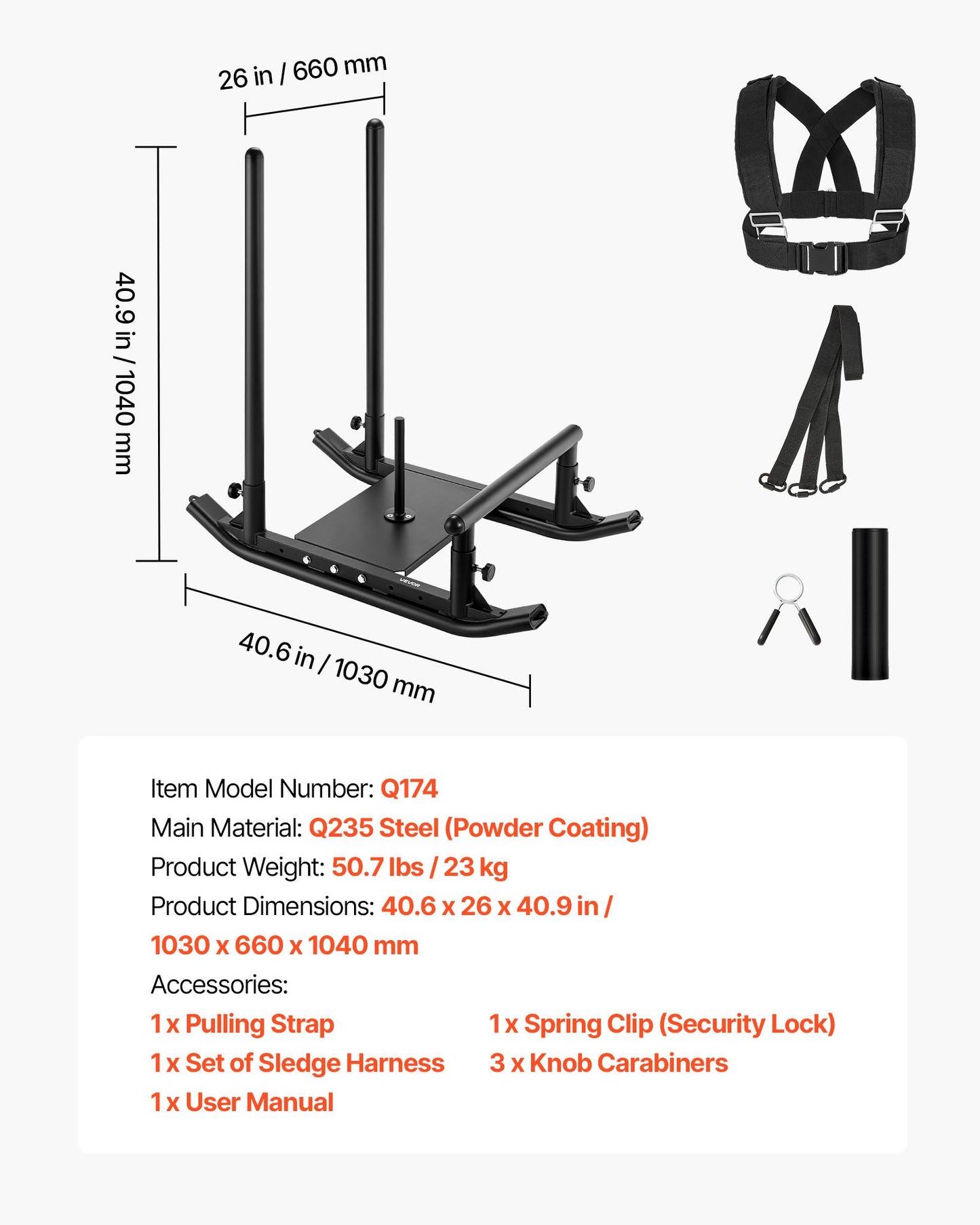 Viktkälke, Stålkraftkälke, Fitness Styrketräningskälkar för Atletisk Träning Hastighetsförbättring, Träningsutrustning med Handtag, Kompatibel med 25/51 mm Viktskivor, Svart