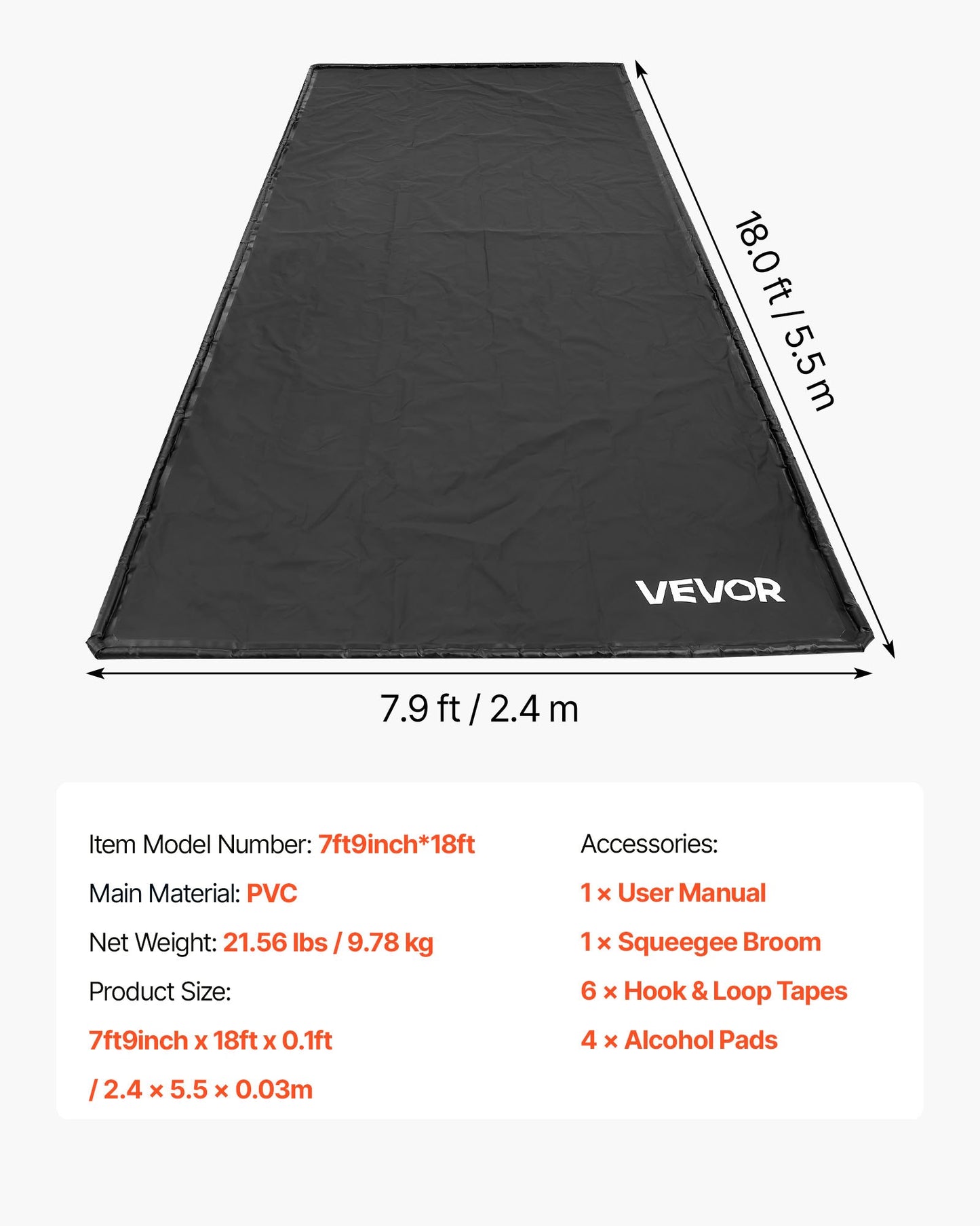 Avspärrningsmatta, 2,4 x 5,5 m, halkfri PVC-garagematta med rengöringsskrapa, kraftigt hållbart vattentätt avspärrningsskydd mot snö, regn och lera för bilparkering, svart