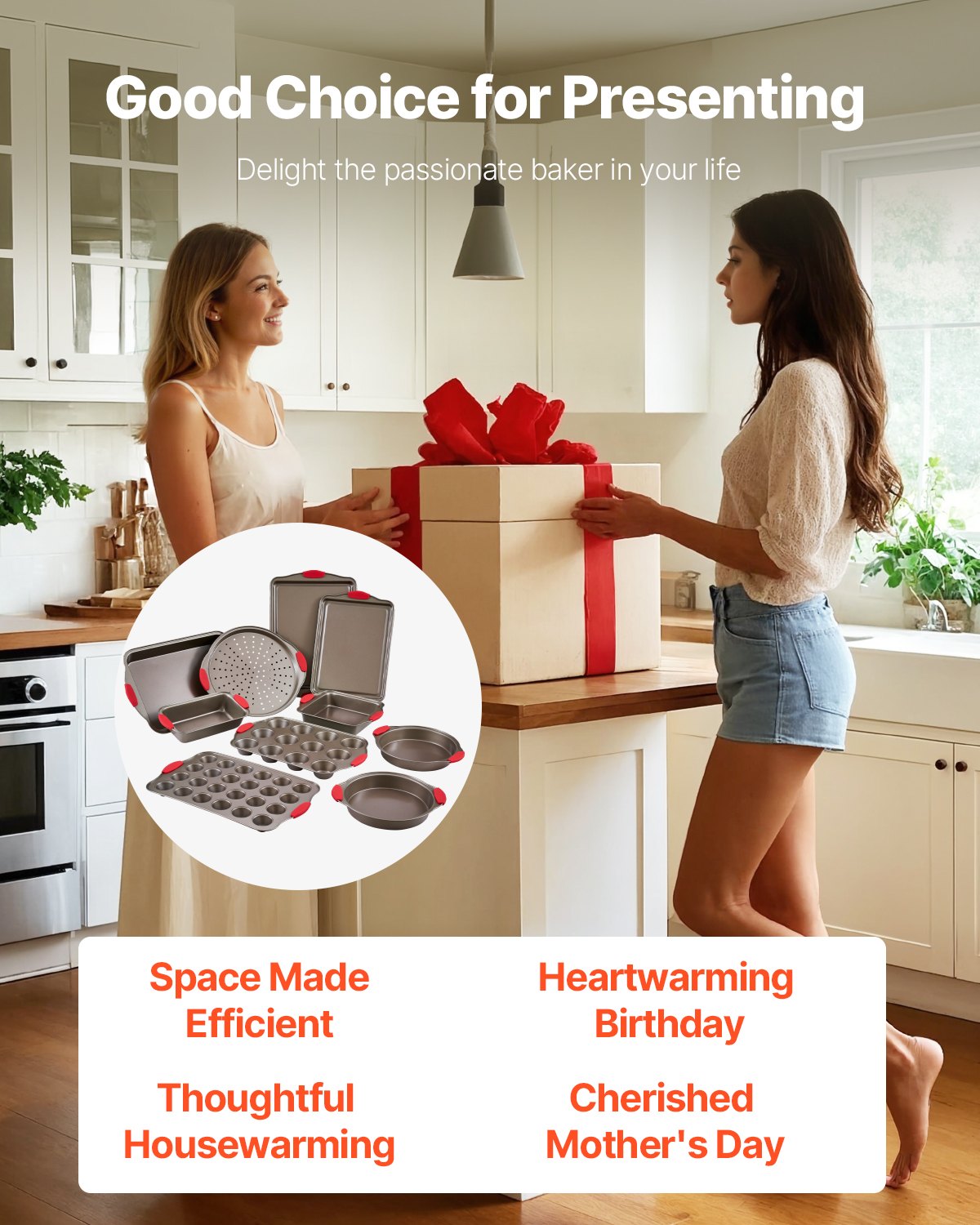 Baking Pans Set, 10-Piece, Nonstick Carbon Steel Cookware Sheets & Trays, Stackable Kitchen Oven Bakeware Cooking Sets with Silicone Handles, Easy to Clean, for Baking Cookie Cake Muffin Bread