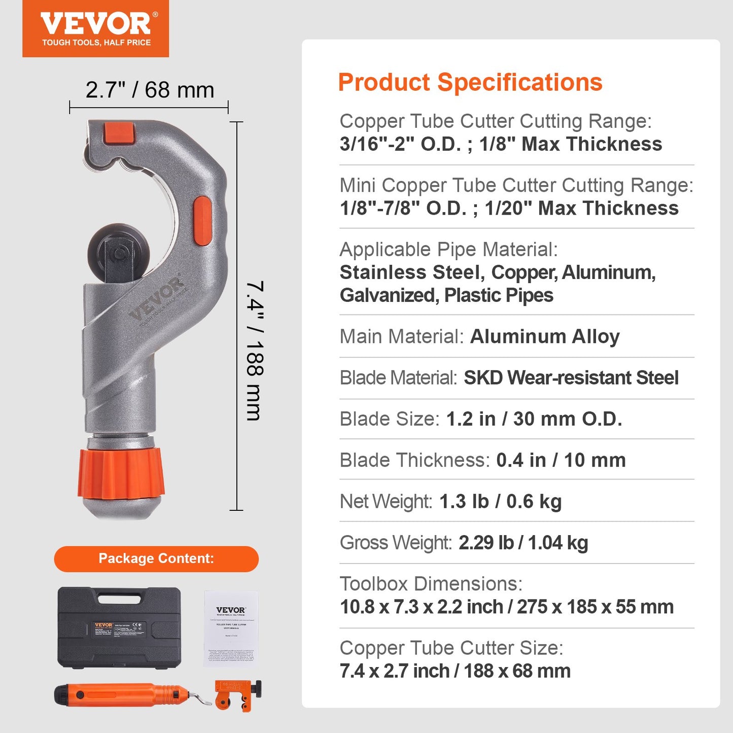 3-DELARS Sats med rörskärare - Kraftig rörskärare 3/16"-2" ytterdiameter, mini-rörskärare 1/8"-7/8" och gradningsverktyg, professionellt och ultimat rörskärare för rostfritt stål, koppar, aluminium och plaströr