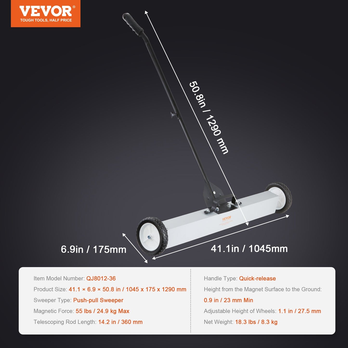 24,9 kg rullande magnetisk sopmaskin med hjul, magnetisk uppsamlingssopmaskin med tryckfunktion, 24-tums stor magnetisk uppsamlingssopmaskin med teleskophandtag, enkel rengöring av verkstad, garage och gårdsplan