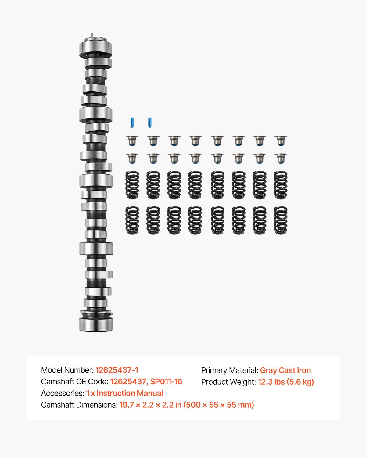 LS Truck Cam Kit, Cast Iron Cam Replacement Kit with Springs & Valve Seals, Compatible with 1999-2013 GM Gen3/4 Norris Trucks, Fits 4.8L, 5.3L, 6.0L, 6.2L LS Engines, OE 12625437 SP011-16