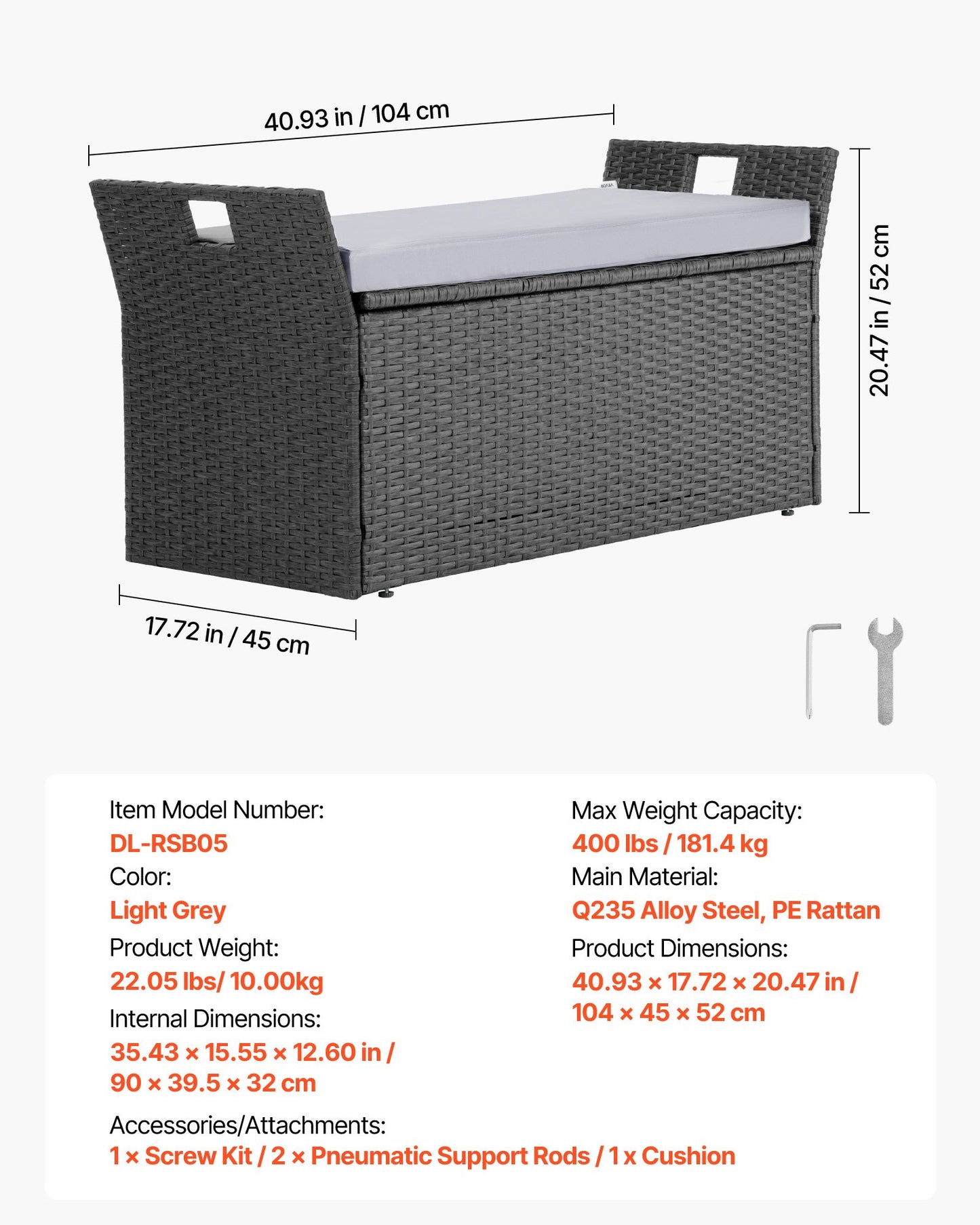 Outdoor Storage Bench, 2-Person PE Rattan Storage Bench, 151L Deck Box with Cushion & Side Handle, Supports up to 181kg, Weatherproof Outdoor Seating & Porch Decor for Patio Garden Balcony