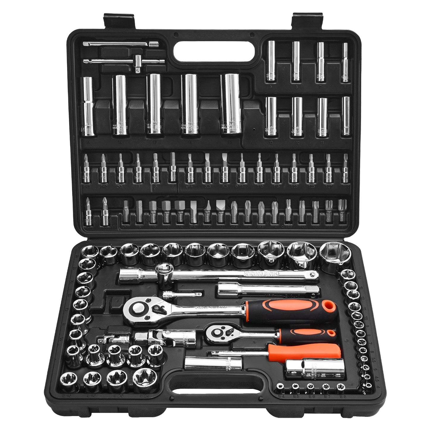 Socket Set, 108 Pieces, 6.4 & 12.7 mm Drive Socket and Ratchet Set, Metric Size from 4 to 32 mm, Mechanic Tool Kit with Bits, Accessories, Storage Case, CR-V Alloy Steel, for Automotive Repair