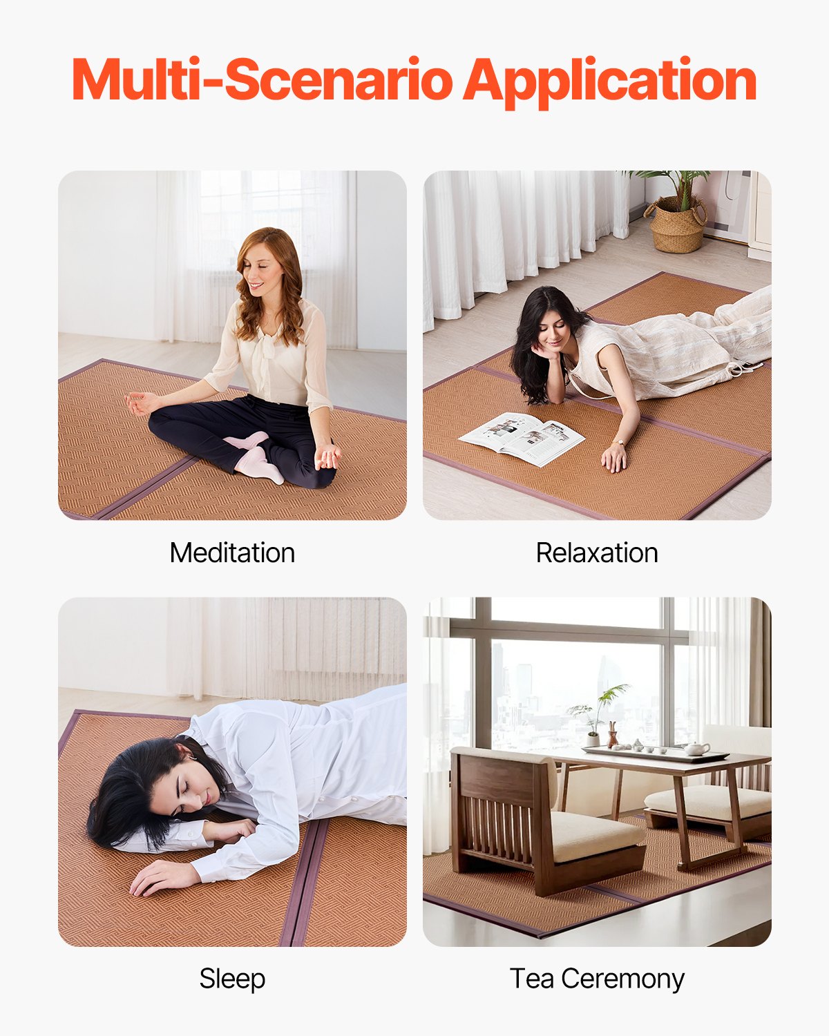 Japansk tatamimatta, 80 x 55 tum vikbar handvävd tatamimatta i naturlig rotting, halkfri och lättrengjord japansk tatamimatta, andningsbar sommarmatta för meditation, yoga och avslappning