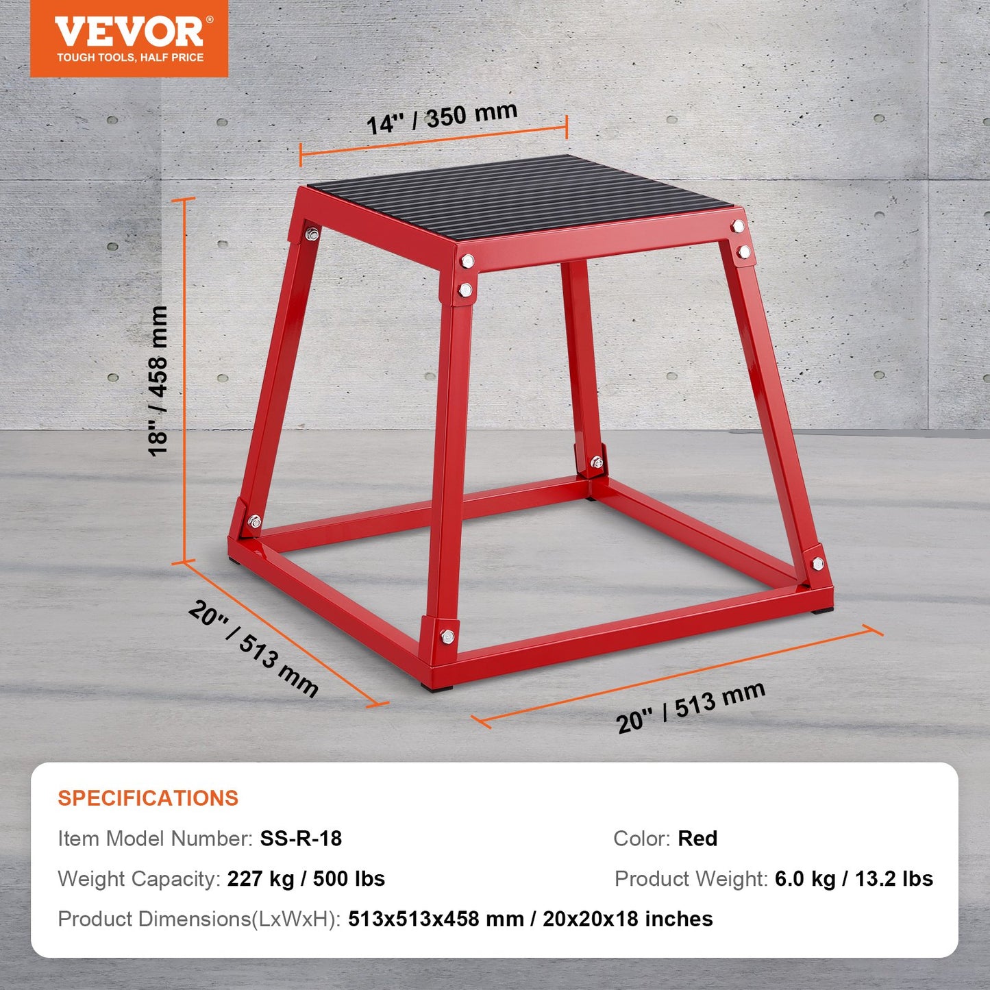 Plyometric Jump Box, 18 Inch Plyo Box, Steel Plyometric Platform and Jumping Agility Box, Anti-Slip Fitness Exercise Step Up Box for Home Gym Training, Conditioning Strength Training, Red